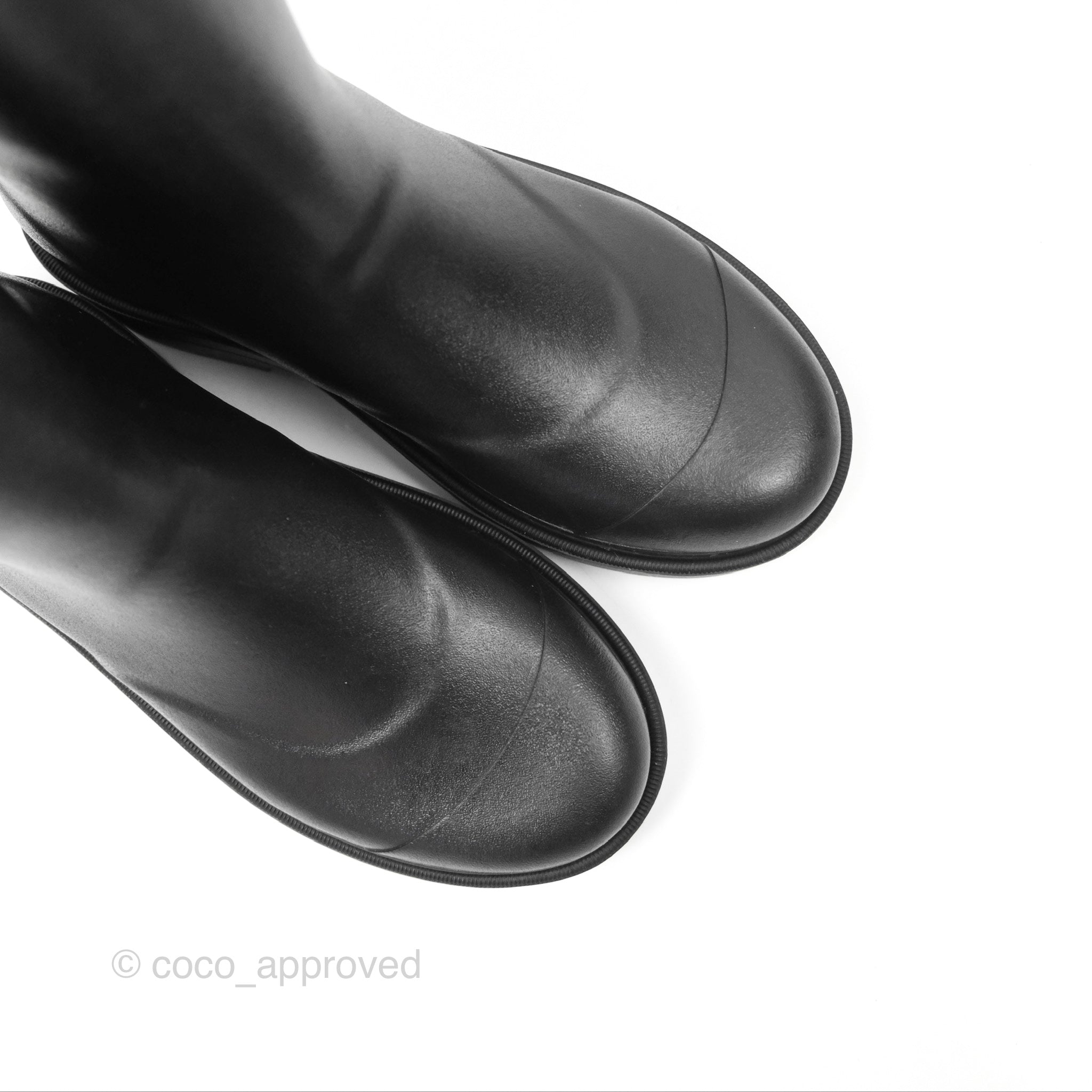 Chanel CC Logo Black Rubber Rain Boots Women's Size 37 - Waterproof Fashion Booties for Rainy Days & Outdoor Adventures