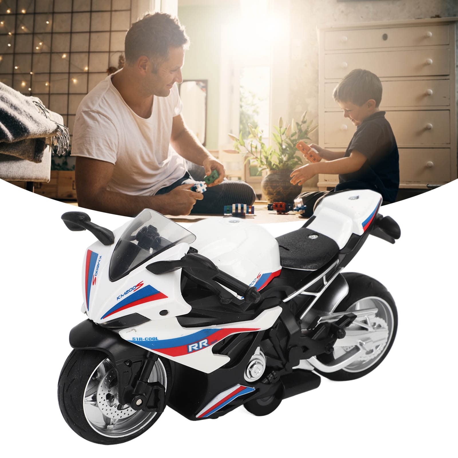 Jaerb Alloy Motorcycle Toy - Pull Back & Light Up for Display (White) - Perfect for Collectors & Decor