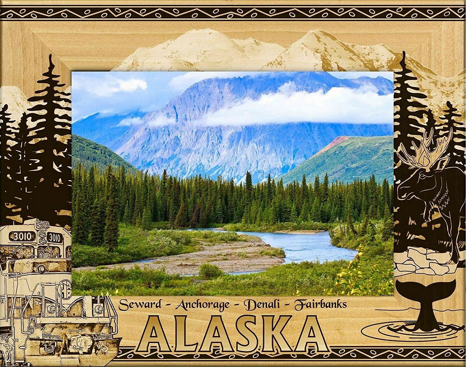 Laser Engraved Wood Picture Frame - Alaska Cities Landscape Souvenir (8x10 inches) | Perfect for Home Decor, Office Display & Gift Giving