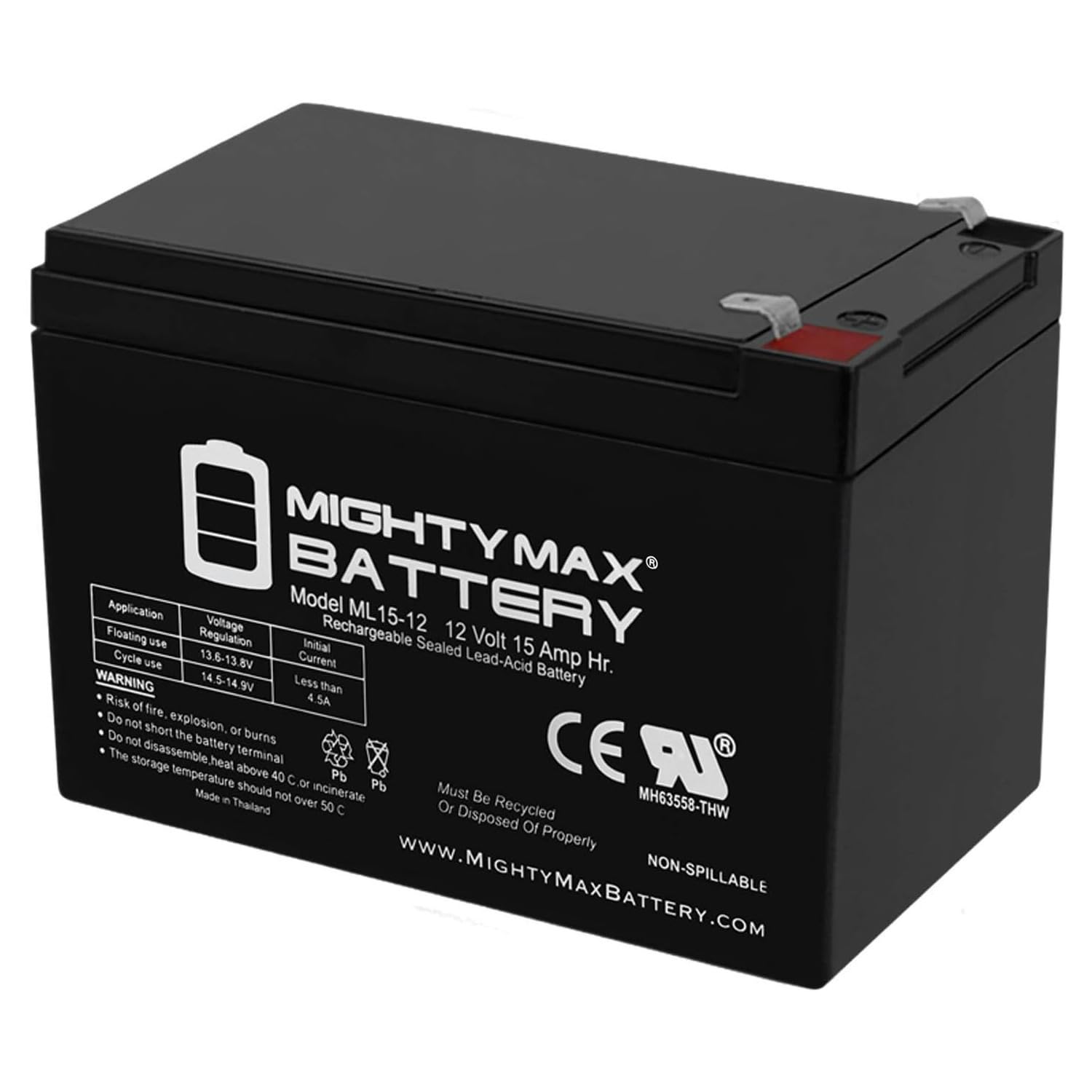 Mighty Max ML15-12 12V 15Ah Rechargeable Sealed Lead Acid Battery - 6 Pack for Electric Scooters, Power Wheels, Mobility Chairs & Solar Systems - Replacement for Enduring CBE15-12, CBE 15-12