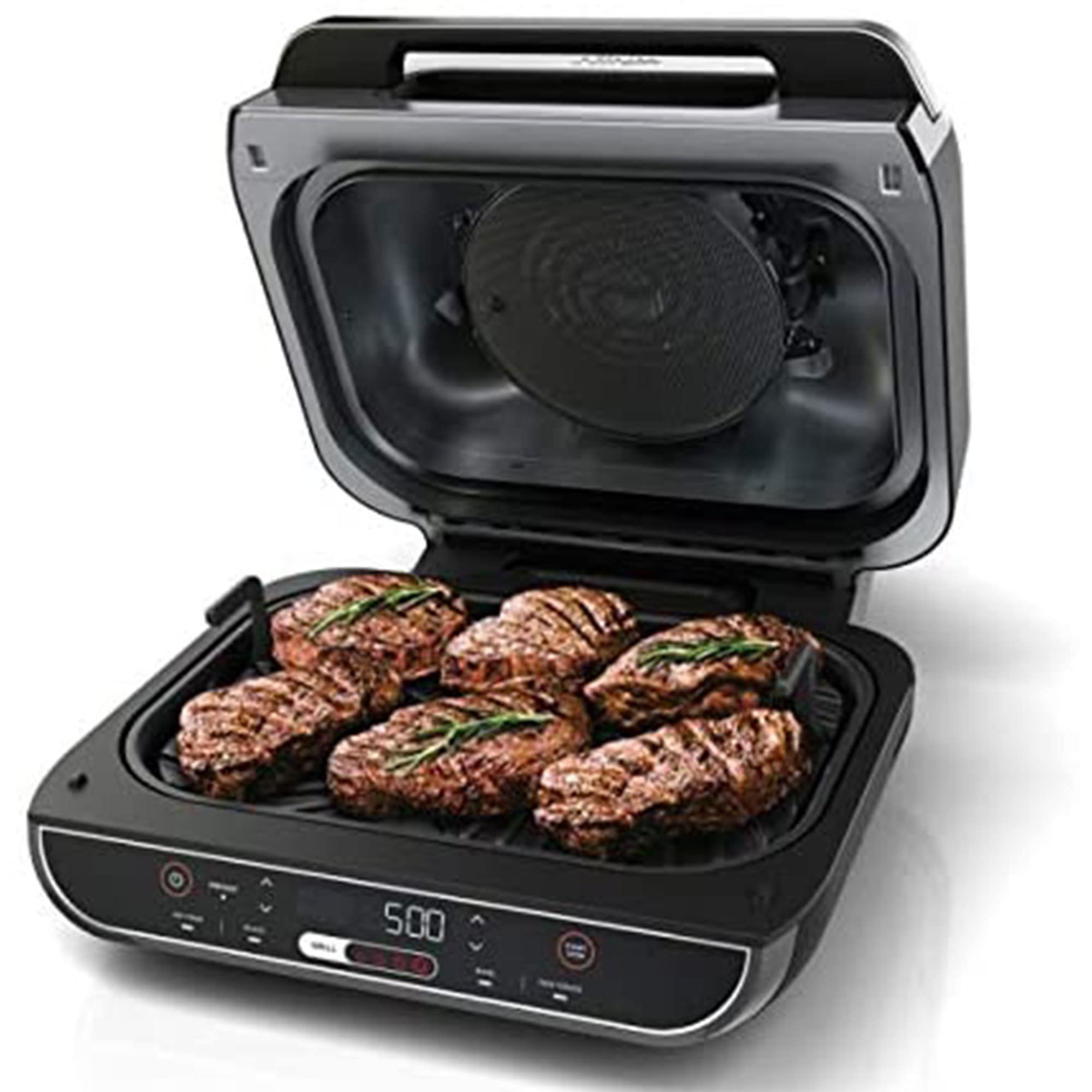 Ninja Foodi 5-in-1 Indoor Grill & Air Fryer with Surround Searing Technology, Removable Grill Plate, Crisper Basket, 4-Quart Cooking Pot & Smoke Control System - Perfect for Grilling, Air Frying, Roasting, Baking & Dehydrating in Small Kitchens & Apartments