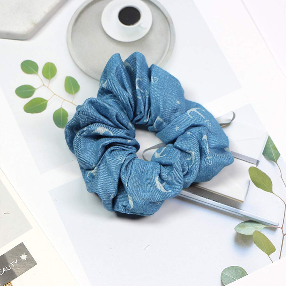 FRCOLOR 4PCS Denim Scrunchies Hair Bands for Women & Girls - Casual & Office Style