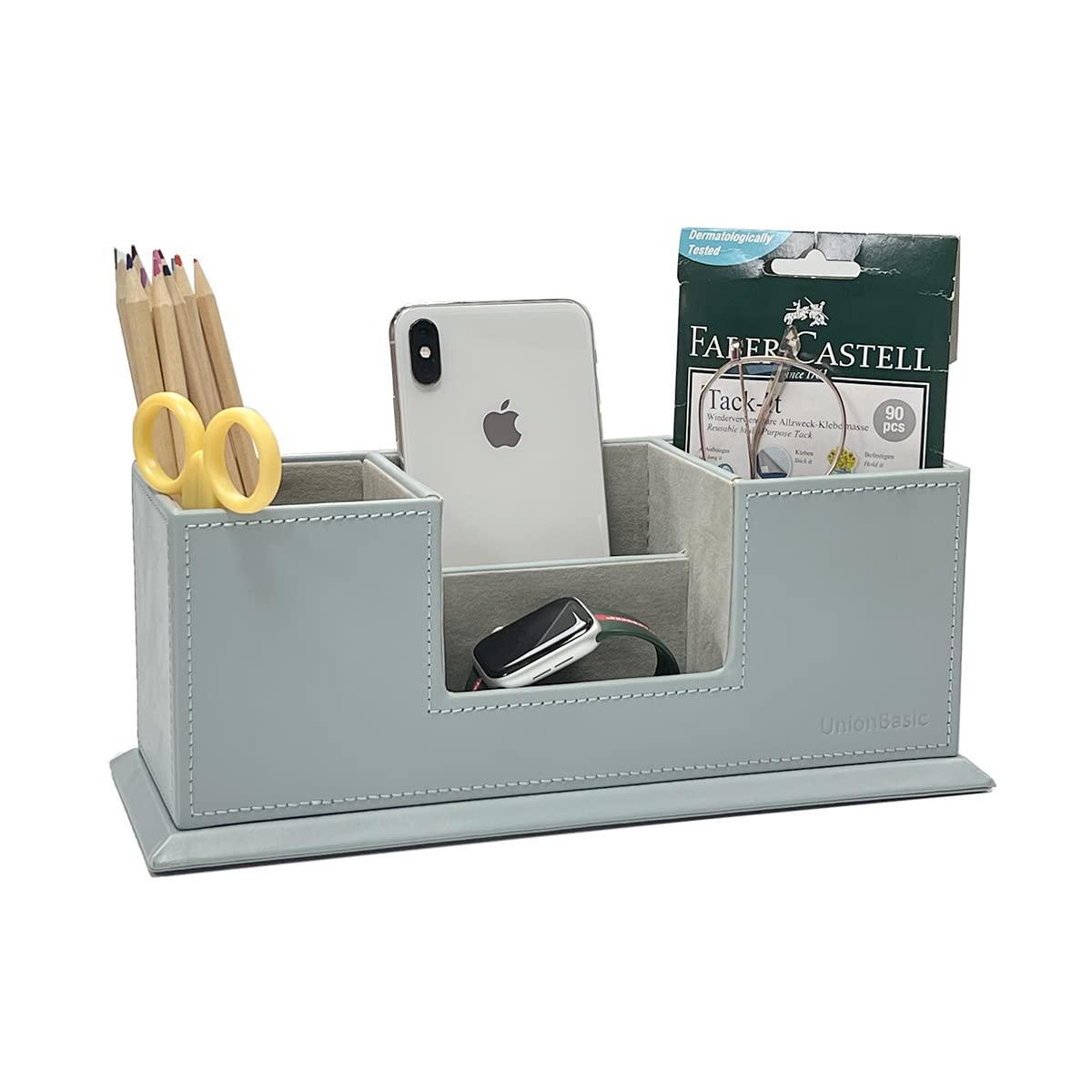 UnionBasic 4-Compartment Desk Organizer with Dual Pen Holder - Office Supplies Organizer for Cards, Pens, Pencils & Phones (Cashmere Blue) - Perfect for Home Office, School Desk & Workspace Organization