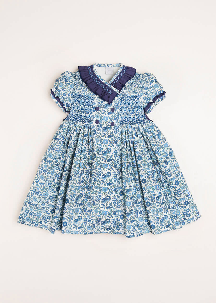 Elegant Daphne Floral Print Dress with Matching Albetta Dolly & Hair Bow Set - Perfect for Spring Outfits, Tea Parties & Special Occasions