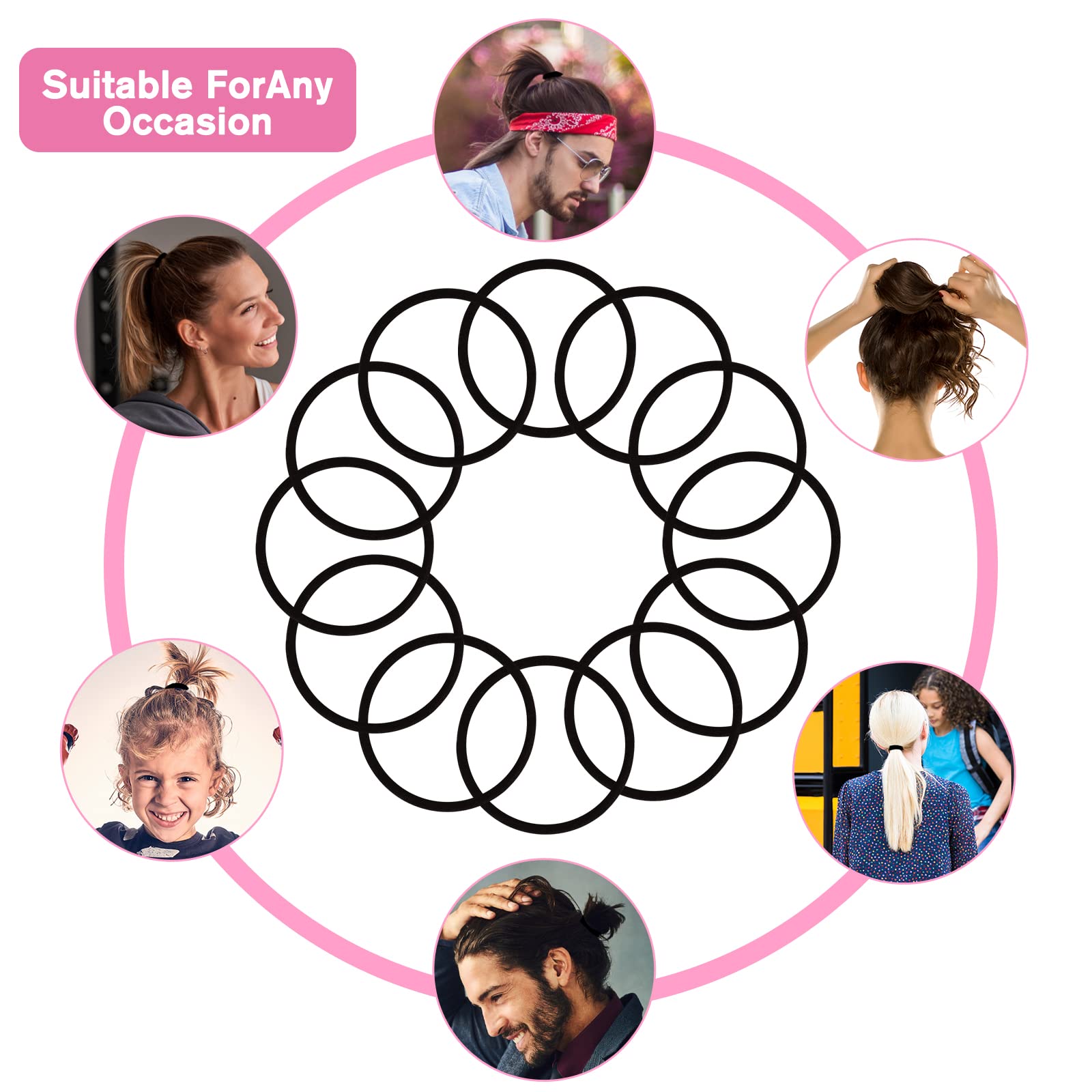 150 Count Black Elastic Hair Ties for Thick Hair - No Damage Ponytail Holders for Women, Men & Girls - Perfect for Workouts, Office & Daily Styling