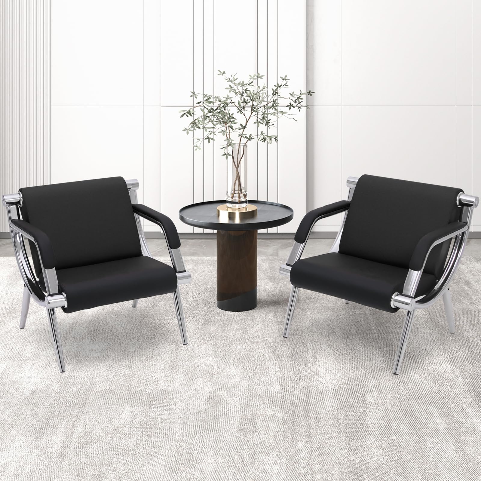 Premium PU Leather Waiting Room Chairs with Armrests - Modern Lobby, Conference & Reception Seating for Office, Clinic, Airport, Hospital, Salon & Bank (Set of 2, Black) - Perfect for Professional Spaces & High-Traffic Areas