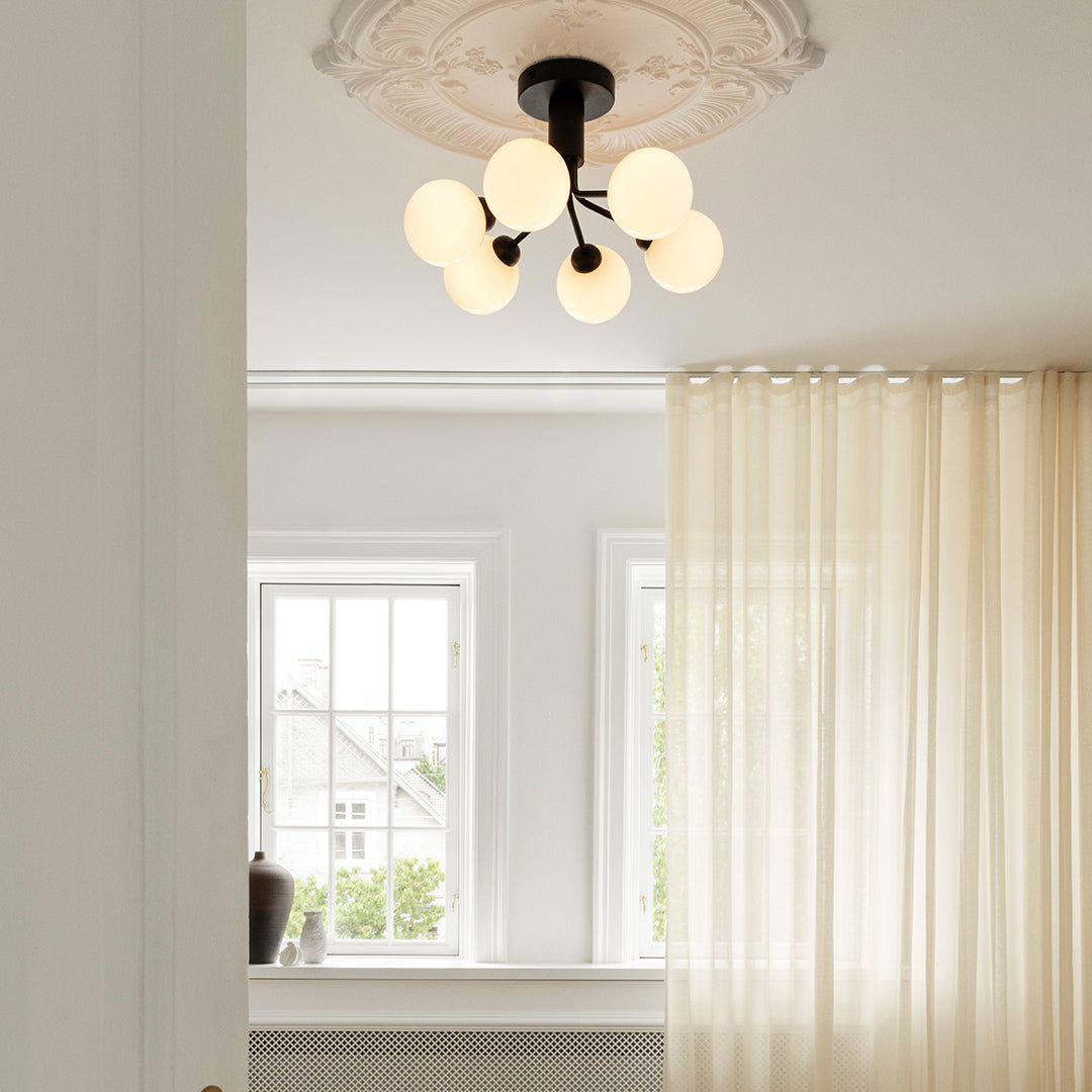 Apiales 6-Light Modern Ceiling Fixture - Brushed Nickel Finish, Dimmable LED Chandelier for Dining Room, Bedroom, or Living Room Lighting