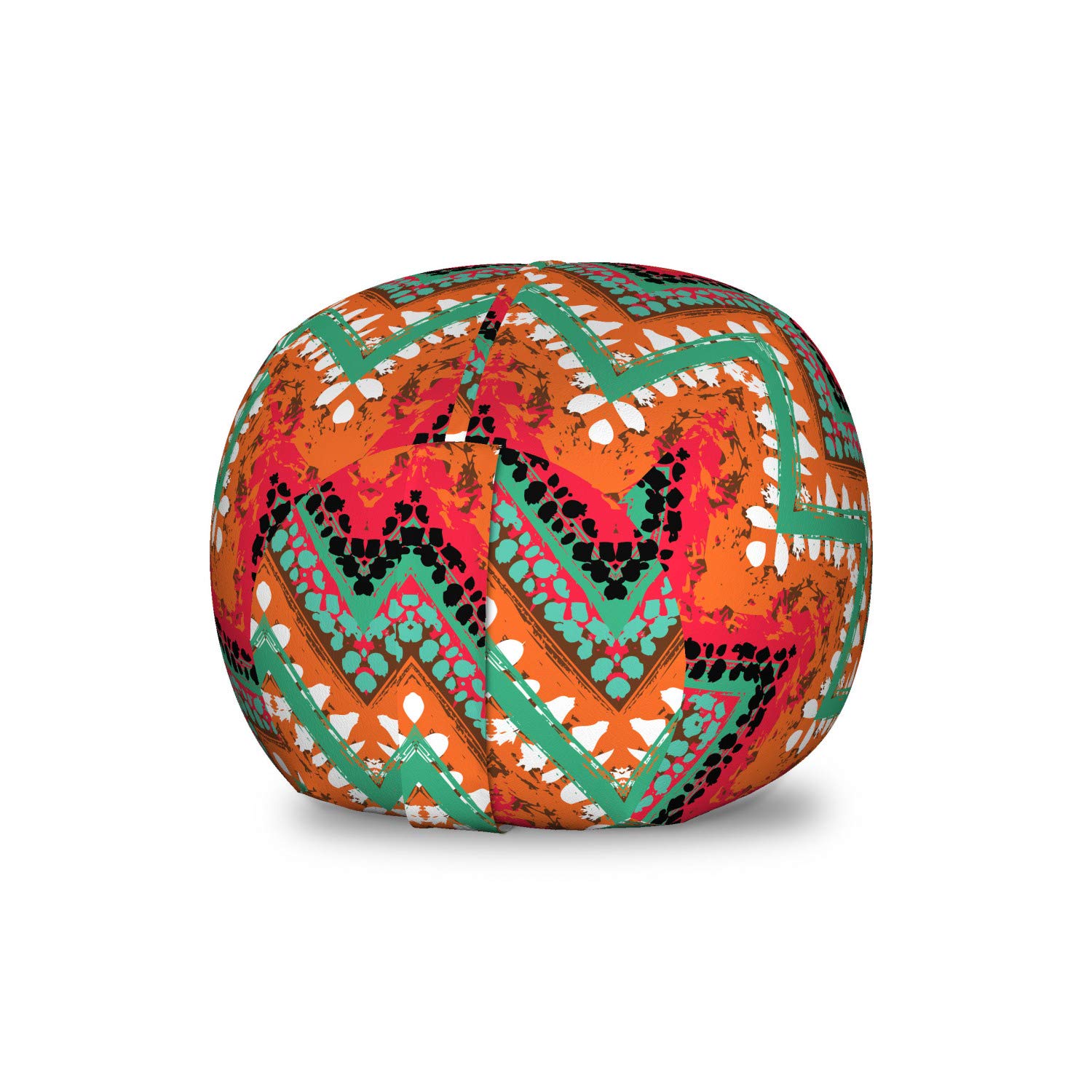 Ambesonne Tribal Toy Storage Bag Chair - Hand-Painted Zigzag Brushstroke Design, Washable Stuffed Animal Organizer, Small Size in Sea Green & Marigold - Perfect for Kids' Room, Playroom & Nursery Organization