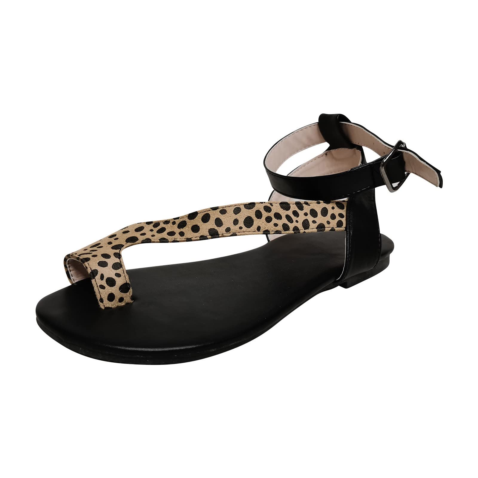 Oiangi Women's Leopard Print Flat Sandals - Fashion Ankle Strap Buckle Open Toe Casual Shoes | Comfortable Summer Beach Sandals for Walking, Vacation & Outdoor Activities
