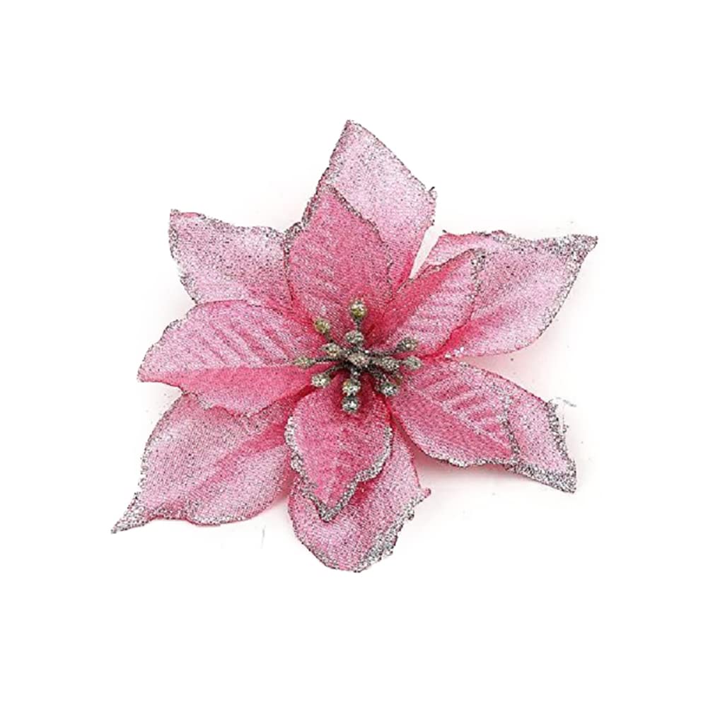 10pcs Artificial Glitter Poinsettia Flowers with Gold Powder - Christmas Tree Decorations, Wreath Ornaments for Holiday Party, Wedding & New Year Celebrations (Perfect for Home, Office & Festive Decor)