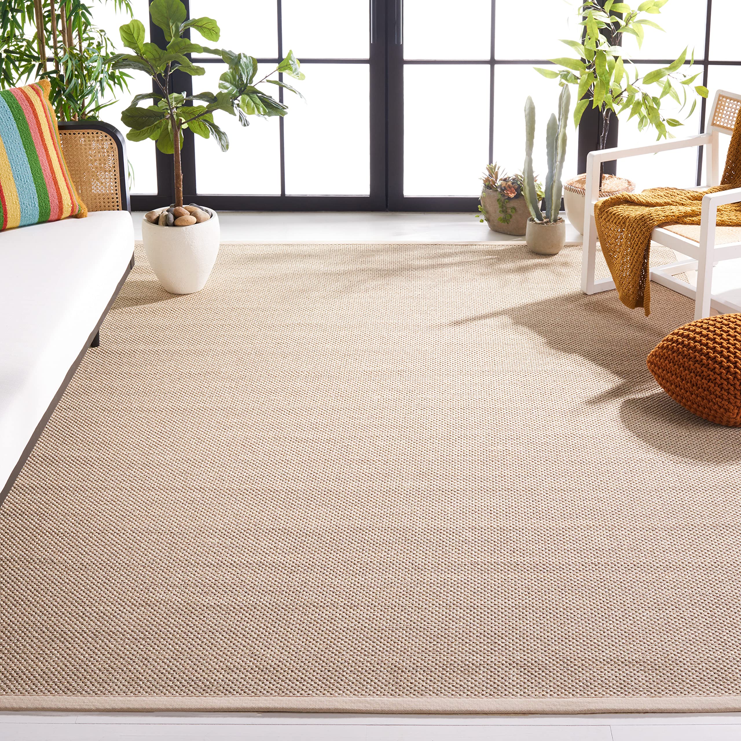 SAFAVIEH Natural Fiber Collection 11' Square Marble/Beige NF143C Border Sisal Area Rug - Perfect for Living Room, Dining Room & Bedroom Decor