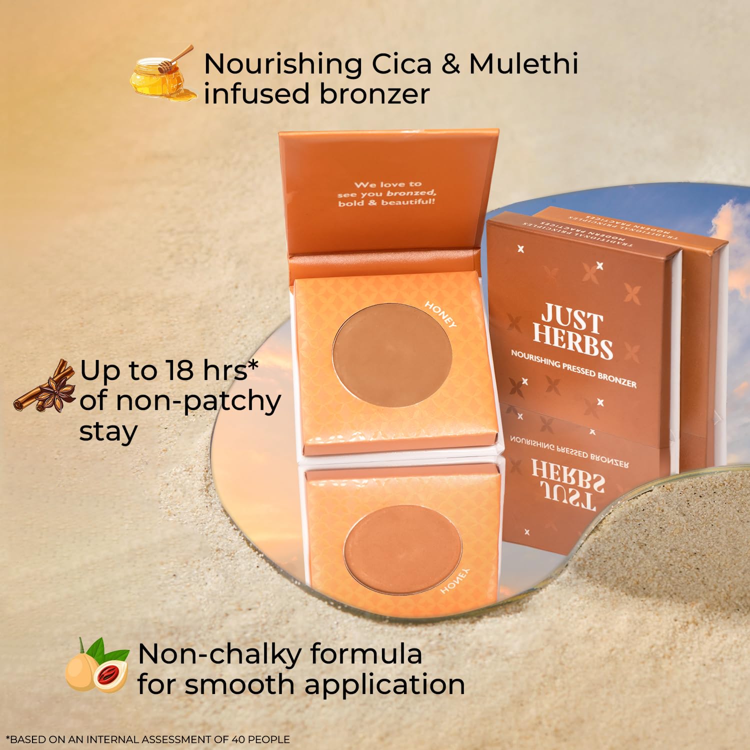 Just Herbs Nourishing Pressed Bronzer with Liquorice & Cica - 3.5g Honey Shade | Face Contouring & Highlighting Makeup | Perfect for Daily Wear & Special Occasions