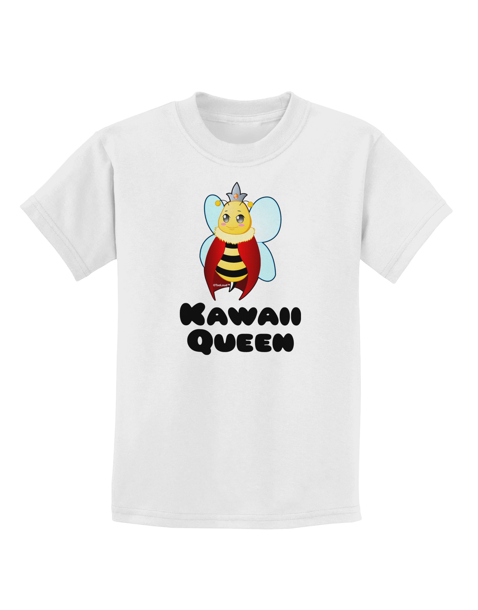 TooLoud Kawaii Queen Bee Graphic T-Shirt for Kids - Cute Cartoon Bumblebee Design - Perfect for Birthday Parties, School Wear & Casual Outfits