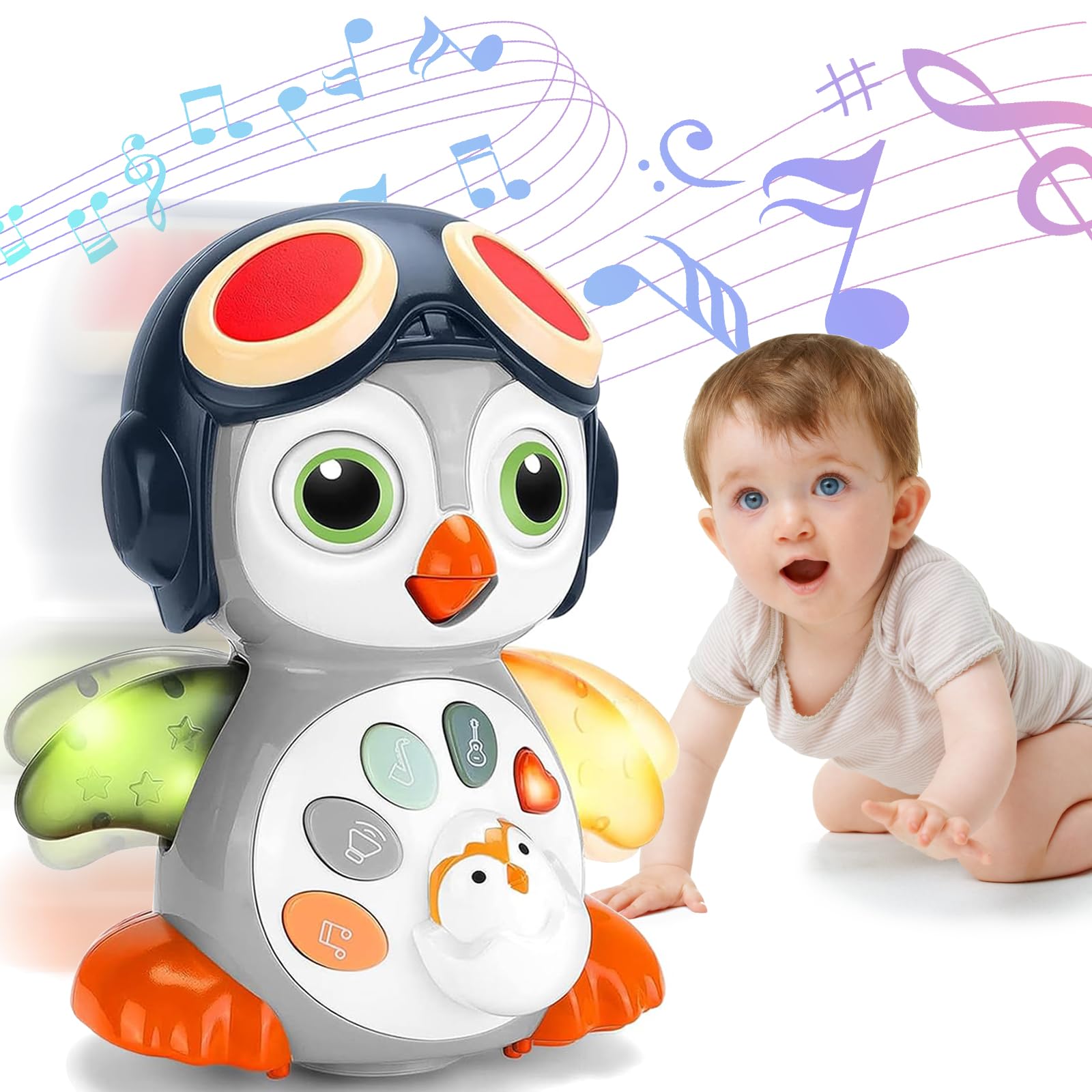 Musical Penguin Baby Crawling Toy with Lights - Interactive Tummy Time Toy for Infants 0-36 Months, Developmental Learning Toy for Boys & Girls Ages 1-3 - Perfect Christmas & 1st Birthday Gift for Toddlers | Encourages Crawling & Sensory Play