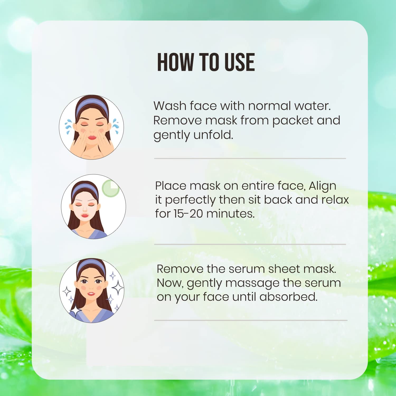Saffron Naturals Aloe Vera & Green Tea Face Sheet Mask with Vitamin C for Glowing Skin - Set of 3 (25g Each) | Hydrating & Brightening Facial Treatment for Daily Skincare Routine