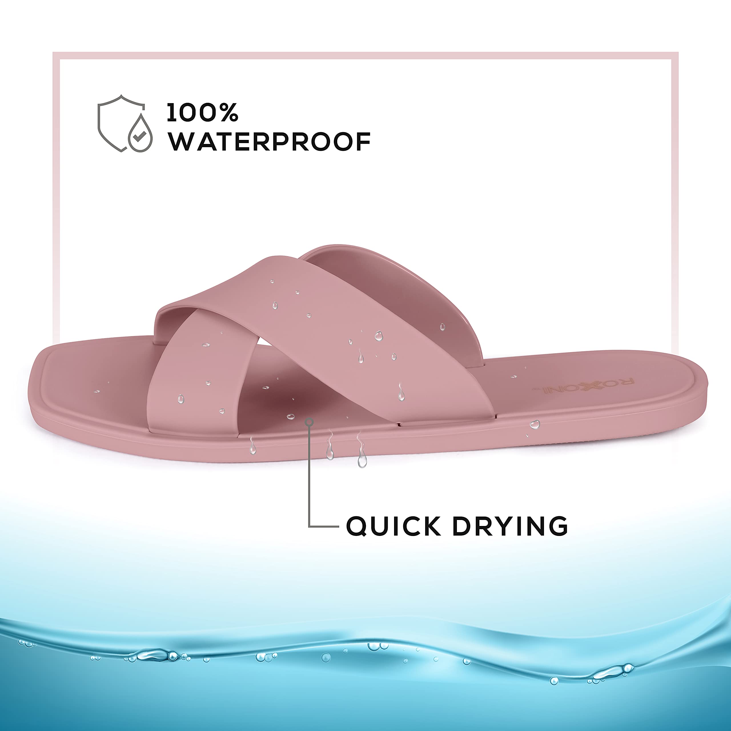 Roxoni Women's Quick-Drying Slippers - Non-Slip Shower Sandals for Bathroom, Pool & Spa - Comfortable Criss Cross Design for Indoor/Outdoor Use