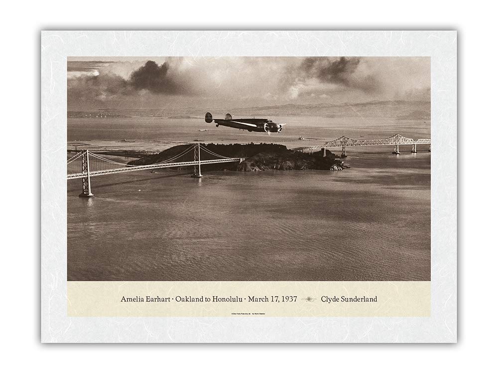 Vintage Aviation Poster - Amelia Earhart Lockheed Electra 10E Flight from Oakland to Honolulu 1937 - Clyde Sunderland Art Print - Premium Unryu Rice Paper 17x22 Inches - Perfect for Home Office Decor, Pilot Gifts & Aviation Enthusiast Collection