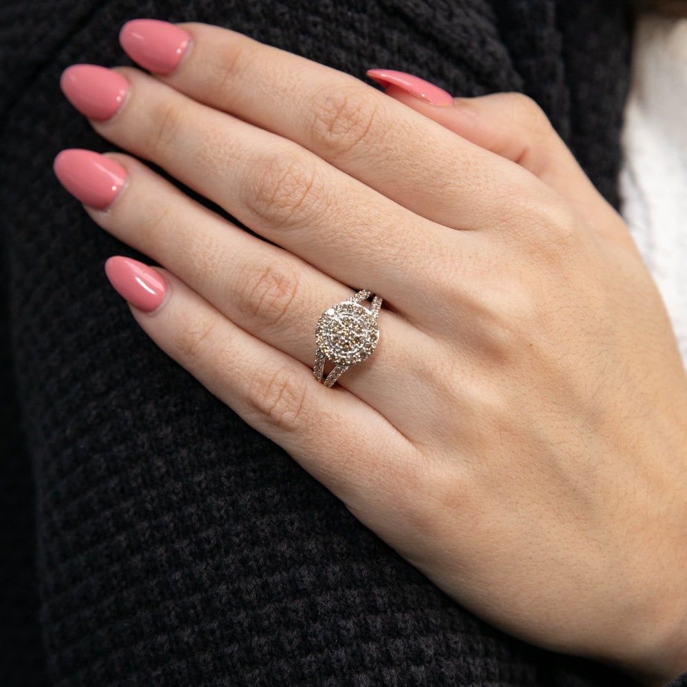 9ct White Gold 1 Carat Round Diamond Cluster Ring - Elegant Jewelry for Engagement, Wedding & Anniversary Gifts