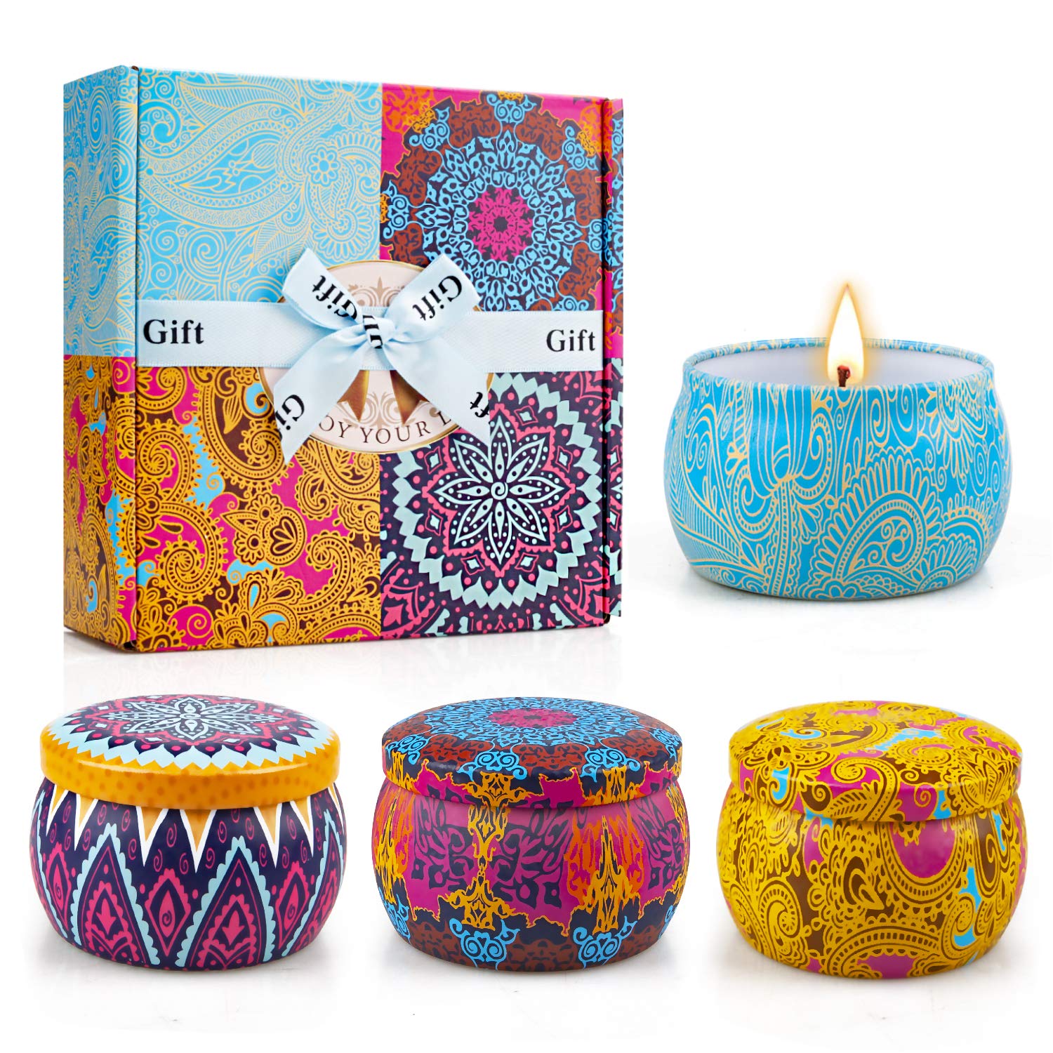4 Pack Aromatherapy Scented Candles Gift Set - Natural Soy Wax, 120 Hours Burn Time, Stress Relief for Women - Perfect for Home Fragrance, Birthday, Valentine's Day, Mother's Day & Christmas Gifts | Create a Cozy Ambiance for Relaxation, Meditation & Romantic Evenings