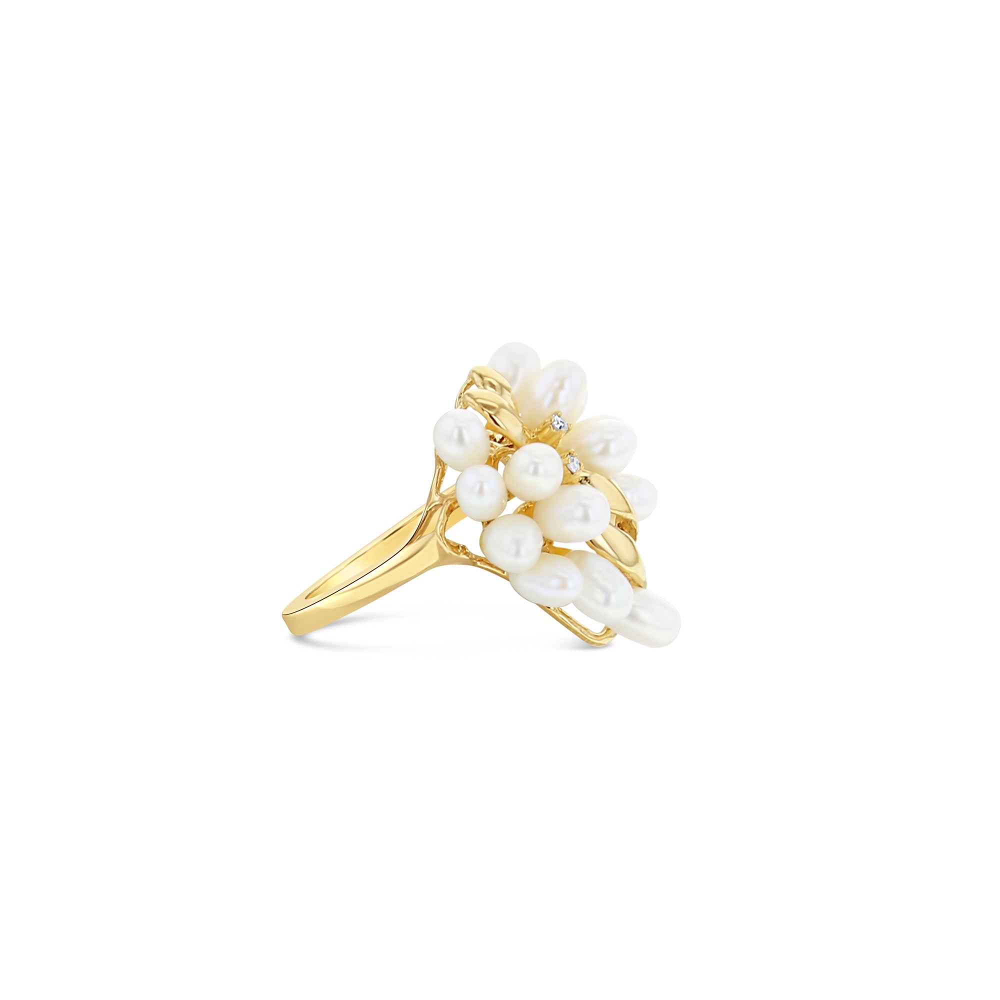14k Yellow Gold Freshwater Pearl Grape Cluster Cocktail Ring with Diamond Accents - Elegant Jewelry for Parties, Weddings & Special Occasions