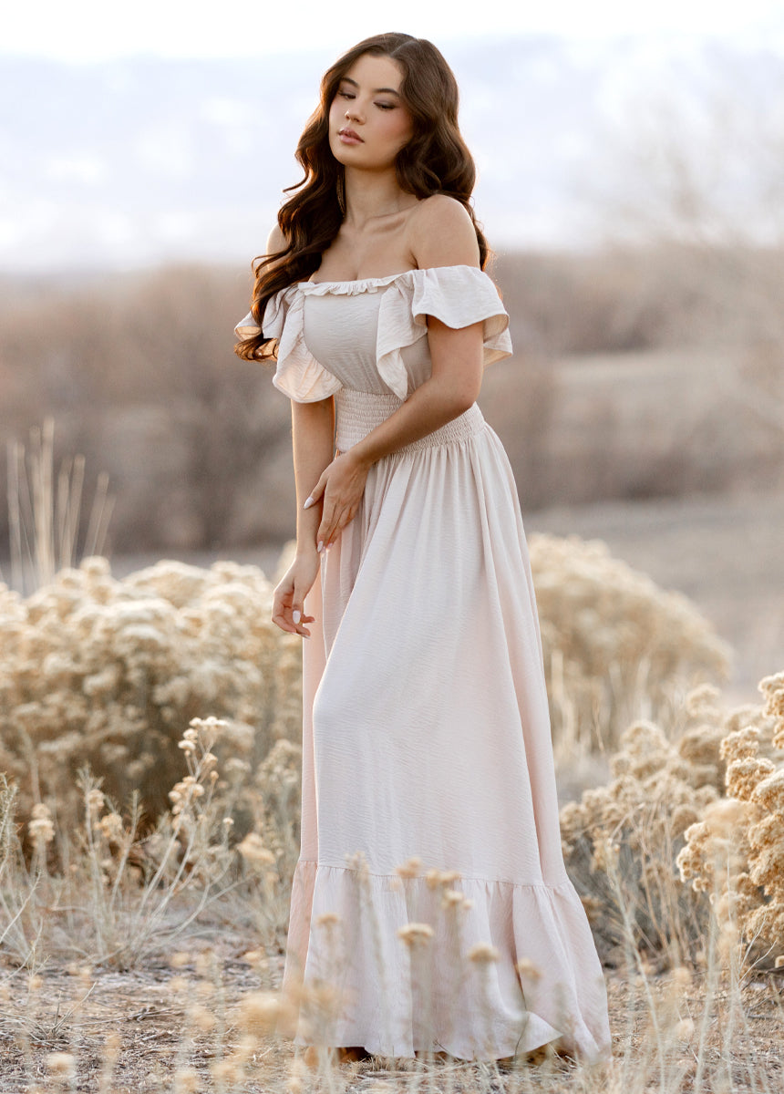 Elegant Ecru Dawn Dress - Women's Flowy Summer Dress for Casual Wear, Beach Outings & Date Nights