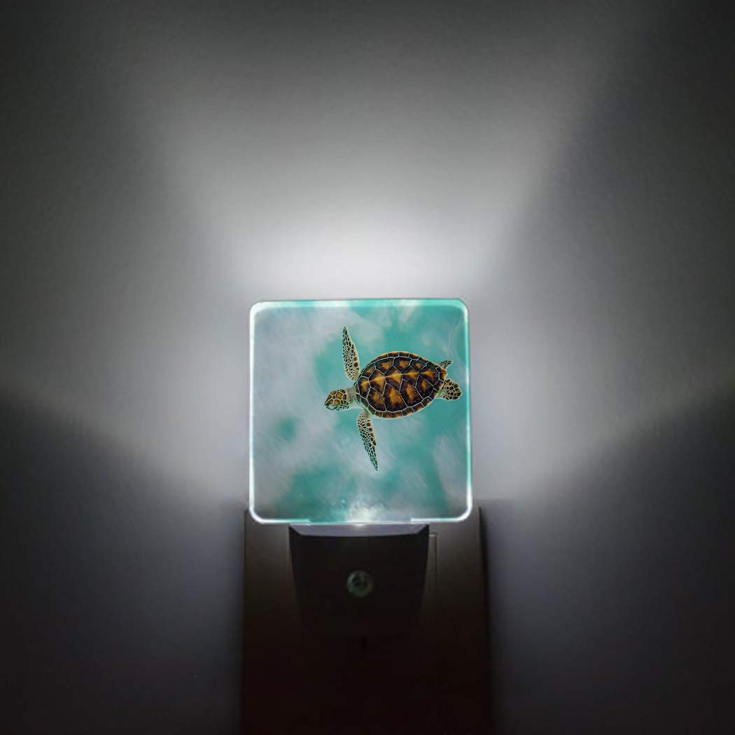 Sea Turtle Night Light Plug in LED Lamp with Auto Sensor - Ocean Animal Decor for Bathroom, Bedroom & Hallway - Bright & Dimmable Square Night Light for Kids, Girls & Adults - Perfect for Nurseries, Kids' Rooms & Coastal-Themed Decor