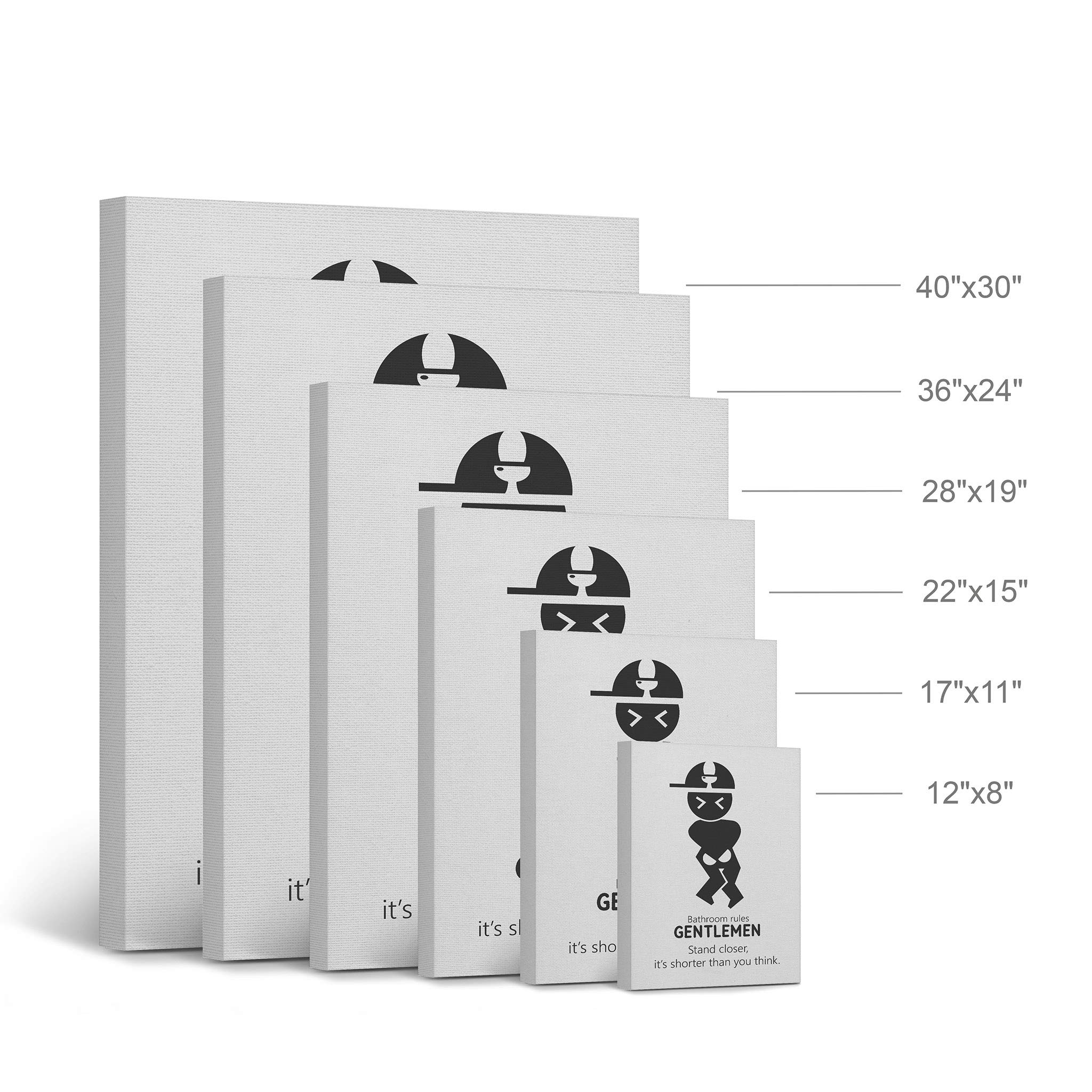 Funny Bathroom Rules Canvas Print - 'Gentlemen Stand Closer It's Shorter Than You Think' - Ready to Hang Bathroom Wall Decor (36x24 Inches) - Perfect for Home, Office, or Man Cave Humor - Made in USA