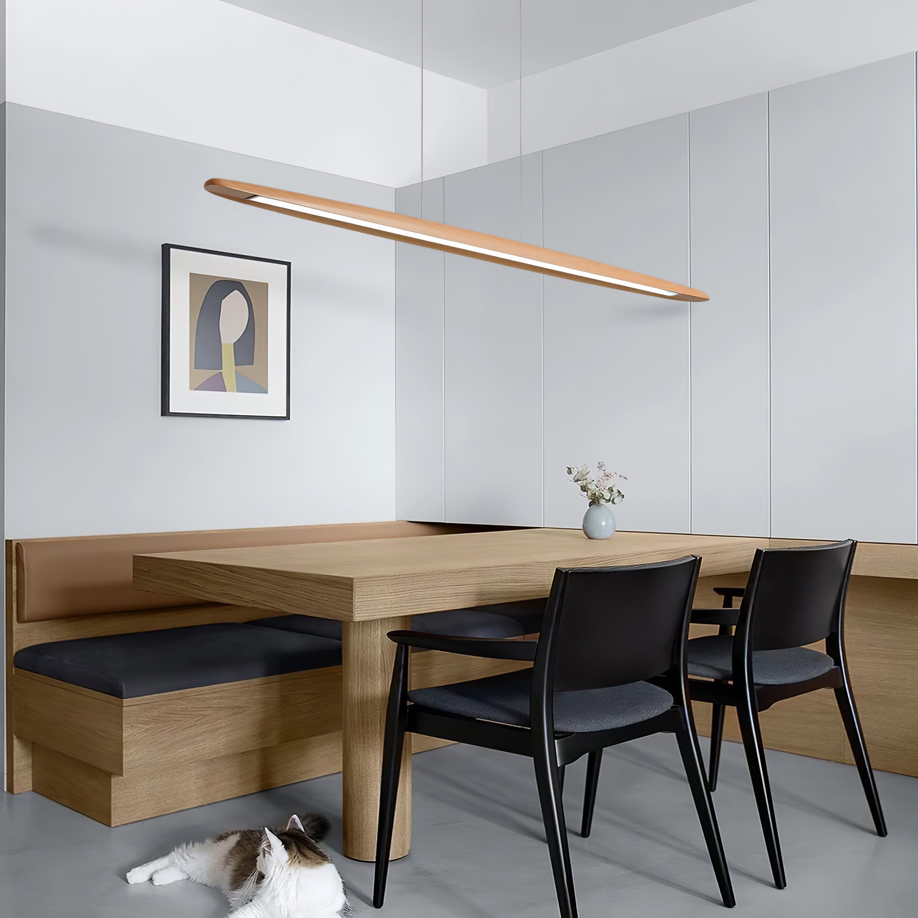 Modern Wooden Horizontal Pendant Light Fixture - Farmhouse & Industrial Style Ceiling Lighting for Kitchen Island, Dining Room, Bar Counter