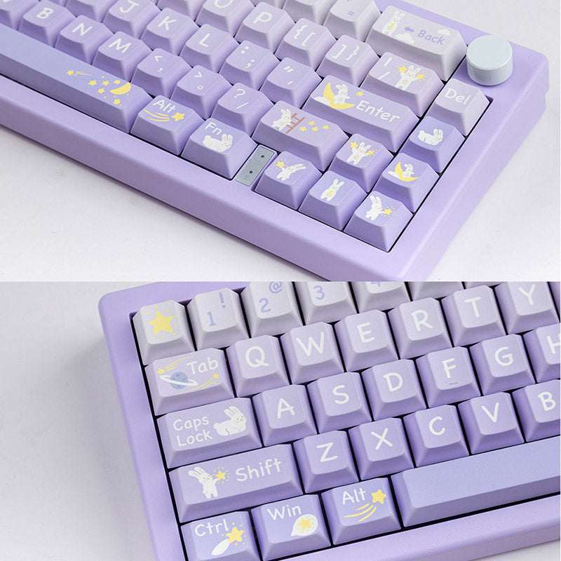 Rabbit Reaching for the Stars Keycap Set - Cherry Profile 138 Keys for Mechanical Keyboards - Perfect for Gaming, Typing & Custom Keyboard Builds