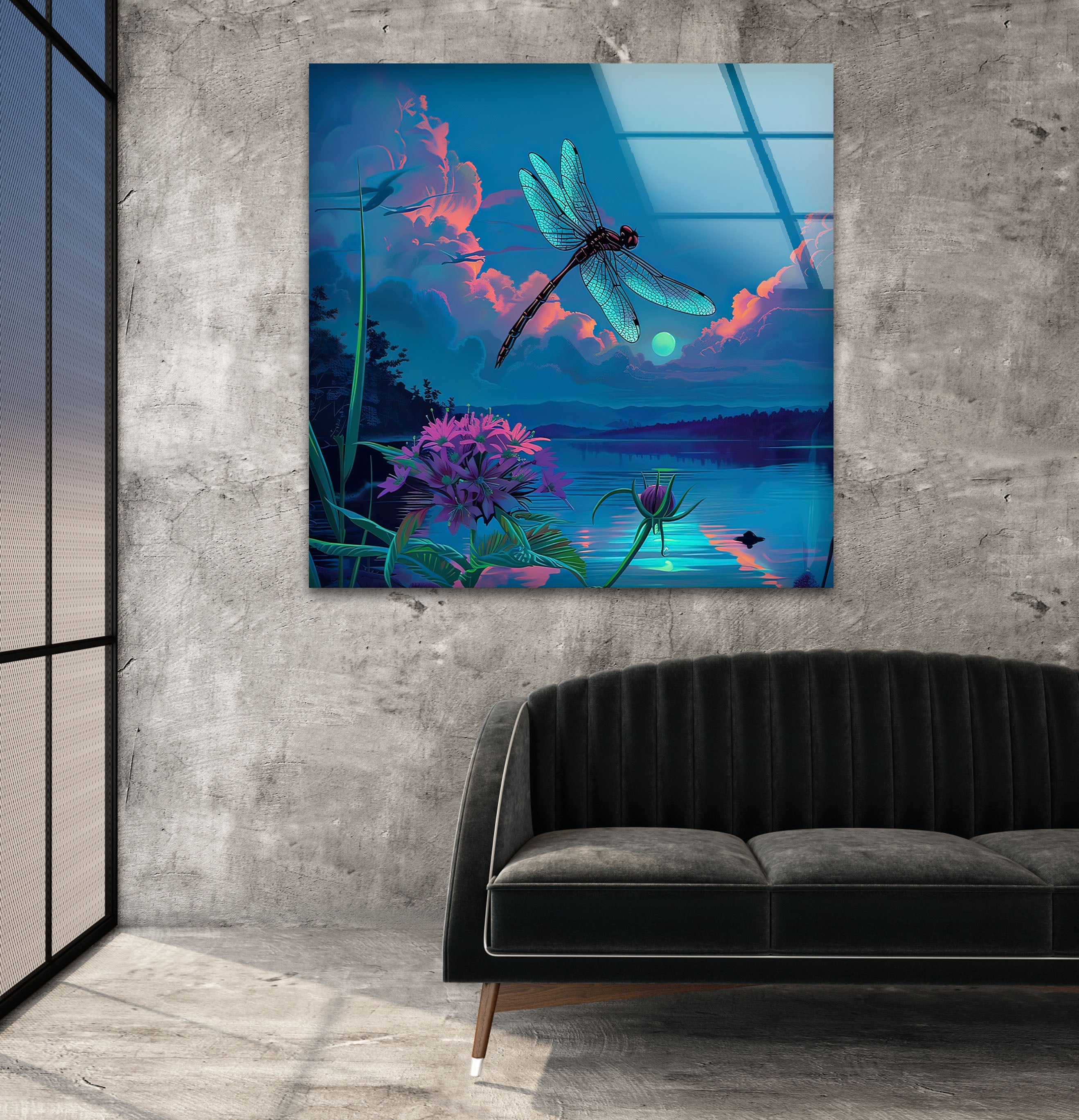 Blue Dragonfly Glass Wall Art - Handmade Stained Glass Decor for Home & Office - Perfect for Living Room, Bedroom, or Gift