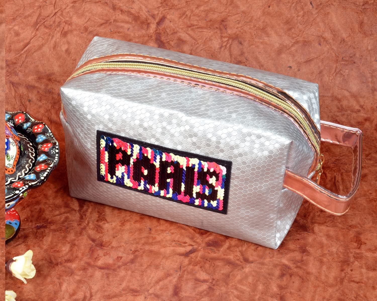 STRIPES® Reversible Sequin Cosmetic Bag - Stylish Rectangle Makeup Pouch for Women & Girls | Travel Toiletry Organizer | Perfect for Gym, Vacation & Daily Use (2-Pack, Random Colors)