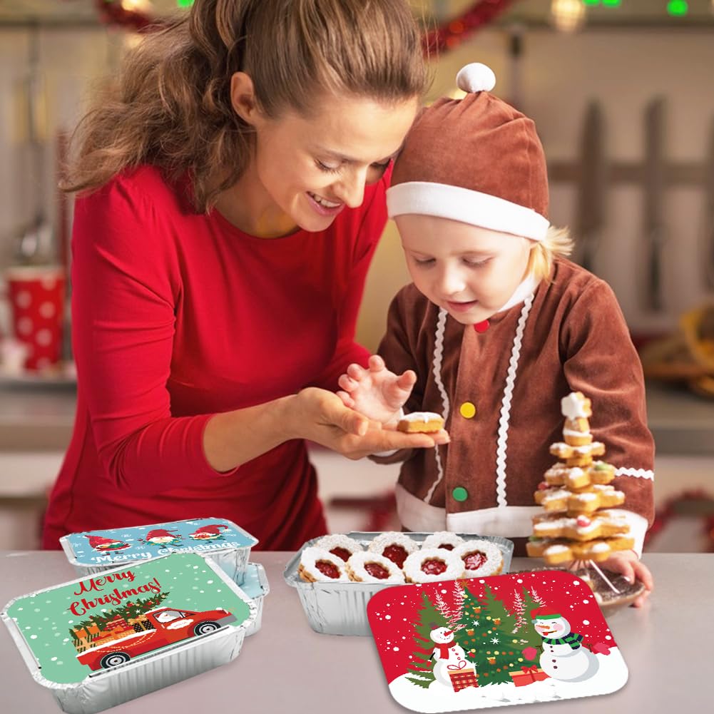42-Piece Christmas Foil Food Storage Containers with Lids | Disposable Santa-Themed Aluminum Pans for Baking, Cooking & Holiday Parties | Perfect for Leftovers, Meal Prep & Festive Gatherings