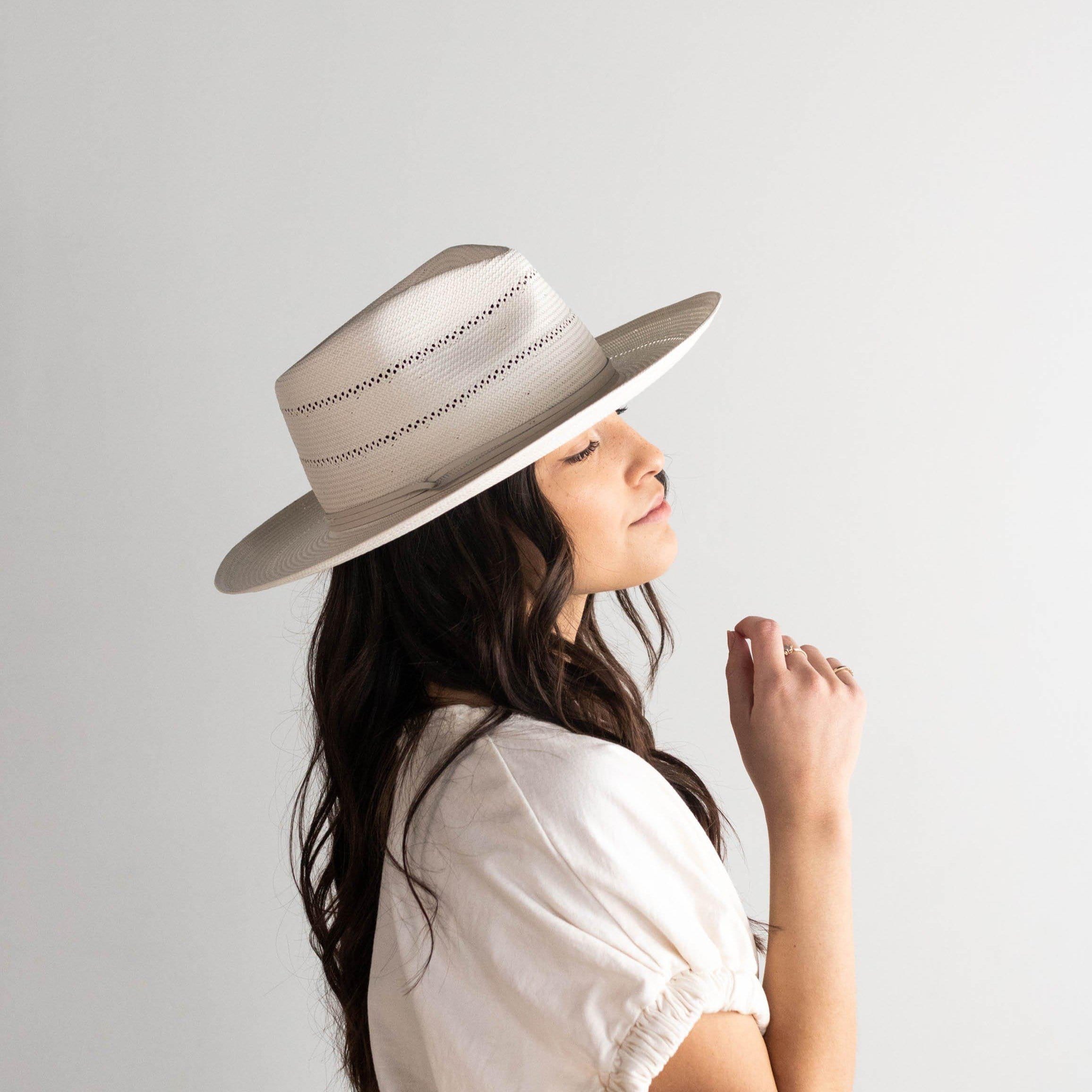 Arlo Cream Band Straw Teardrop Fedora Hat - Blemished Summer Sun Hat for Women, Beach Vacation & Outdoor Activities