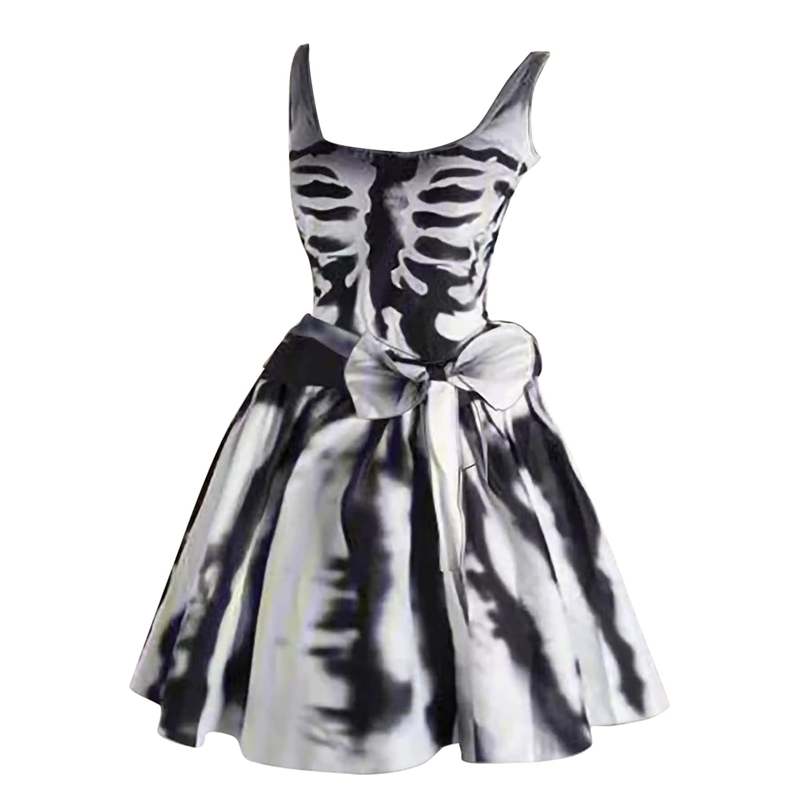 Duobla Women's Bloody Ghost Print Flared Sleeveless Tunic Dress - Halloween Costume, Cocktail Party & Wedding Guest Outfit - Perfect for Halloween Parties, Cosplay Events & Spooky Themed Occasions