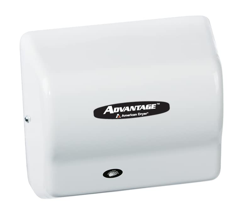 American Dryer® Advantage AD® Automatic Hand Dryer - Adjustable Speed, Universal Voltage, Steel with White Epoxy Cover | High-Speed Hand Drying for Restrooms, Kitchens & Commercial Spaces