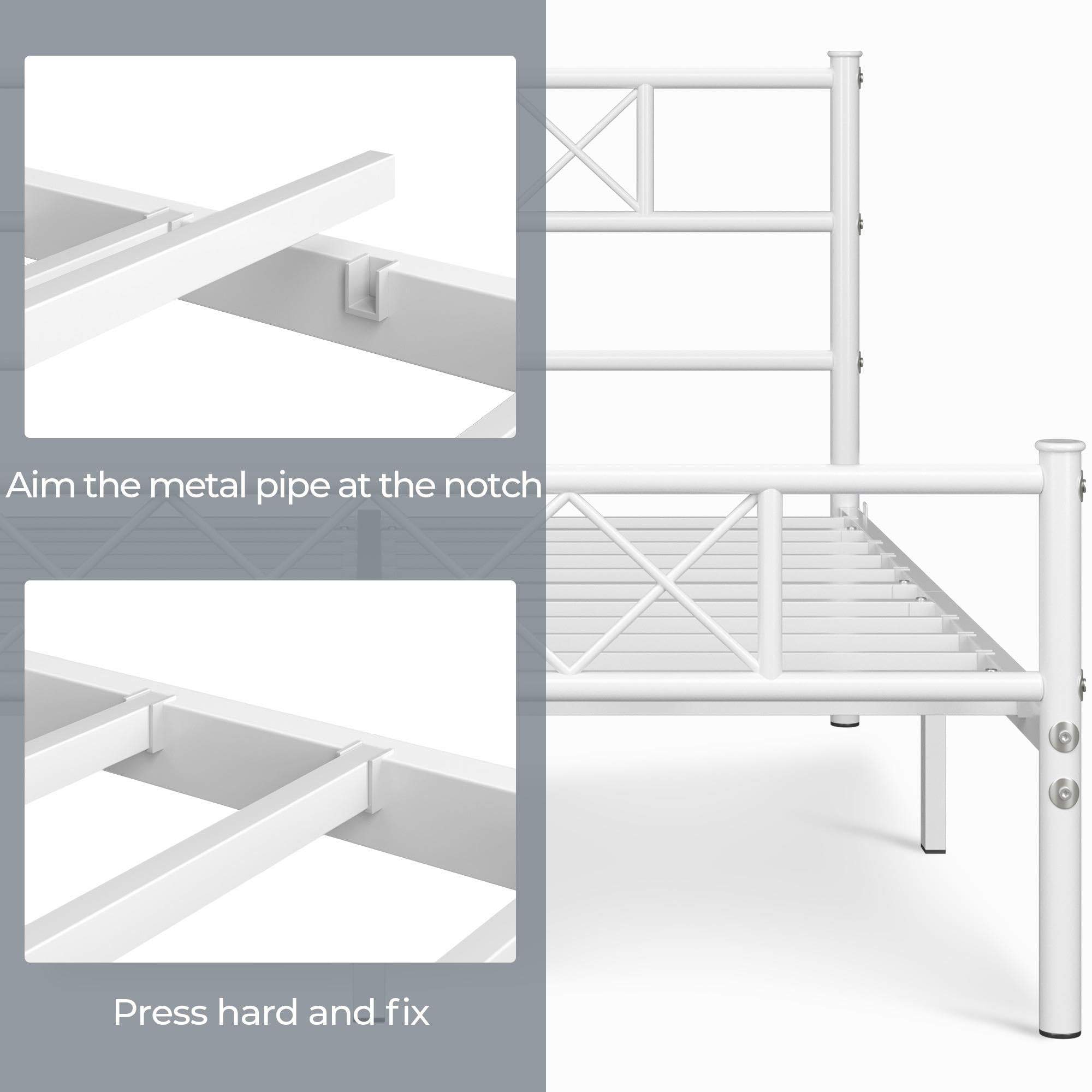 Topeakmart White Metal Queen Bed Frame with Headboard & Footboard - Sturdy Platform Bed with Slat Support & Under Bed Storage - Perfect for Master Bedroom, Guest Room, or Small Space