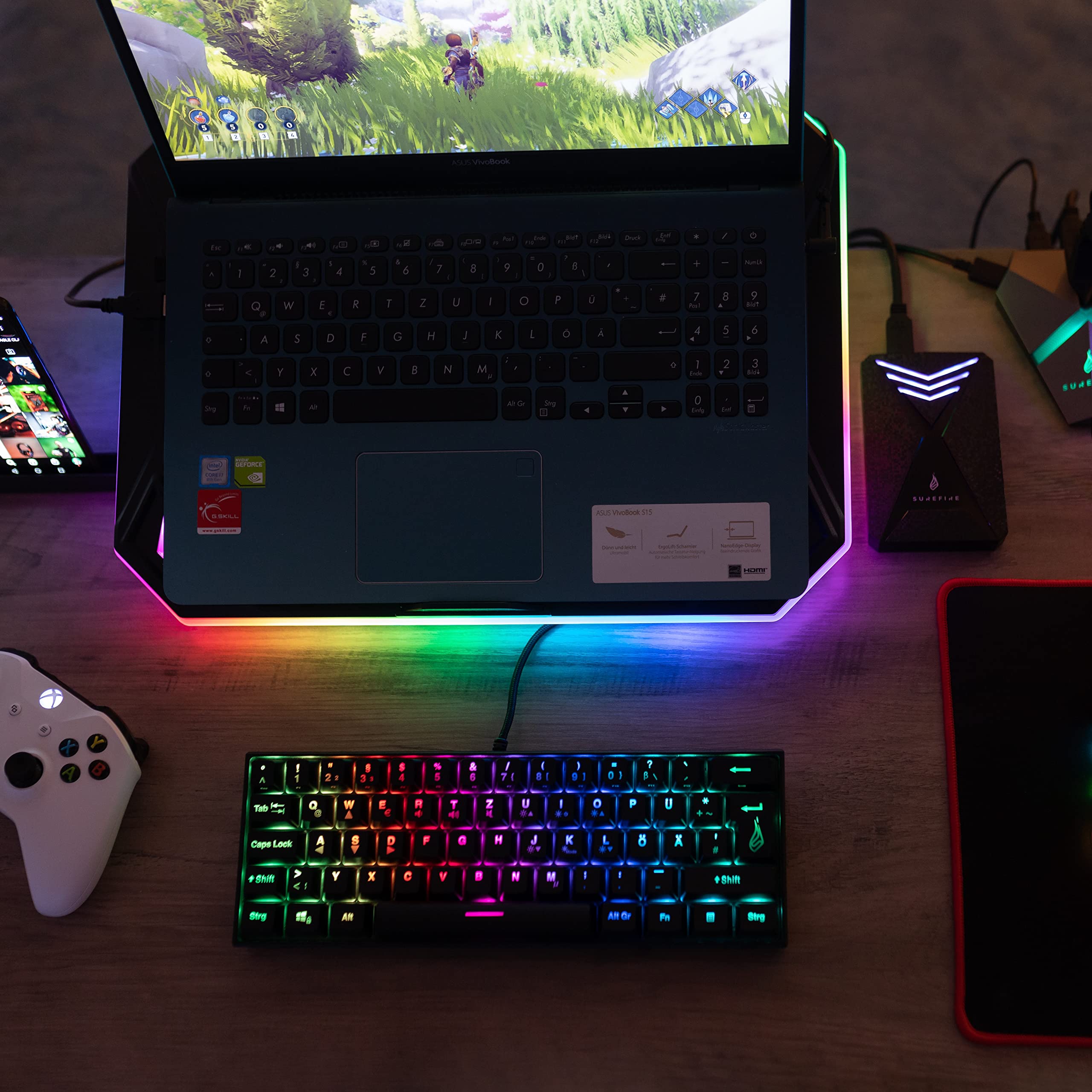 SureFire Kingpin X1 60% Compact RGB Gaming Keyboard - French AZERTY Layout, 25-Key Anti-Ghosting, Portable Mechanical Keyboard for PC/Mac Gamers - Perfect for Esports, Travel & Small Workspaces