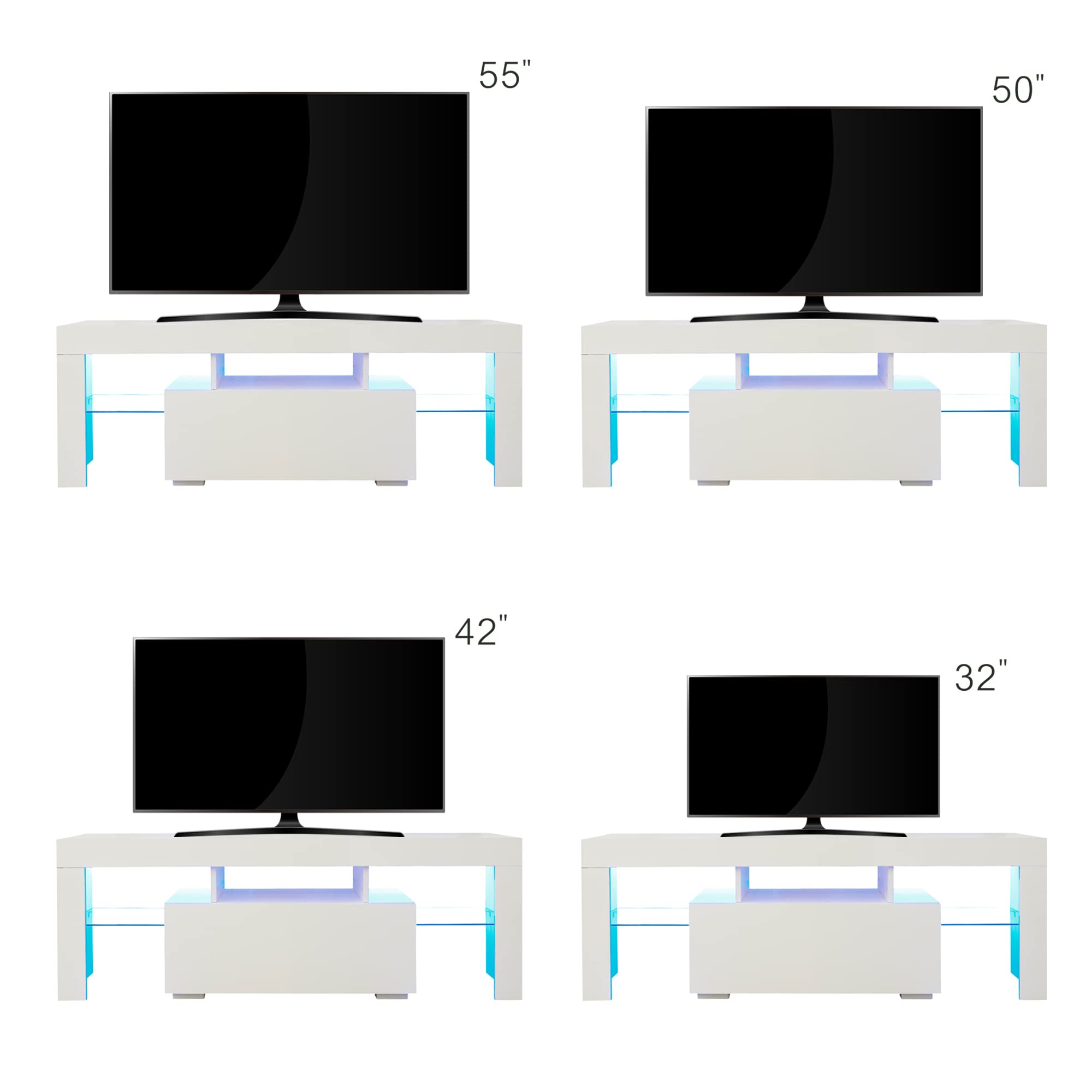 Modern TV Stand with LED Lights & Storage Drawer for 40-60 Inch TVs - Clear Glass Shelf Entertainment Center Console Table for Living Room, Bedroom & Lounge - Perfect for Movie Nights & Home Theater Setup