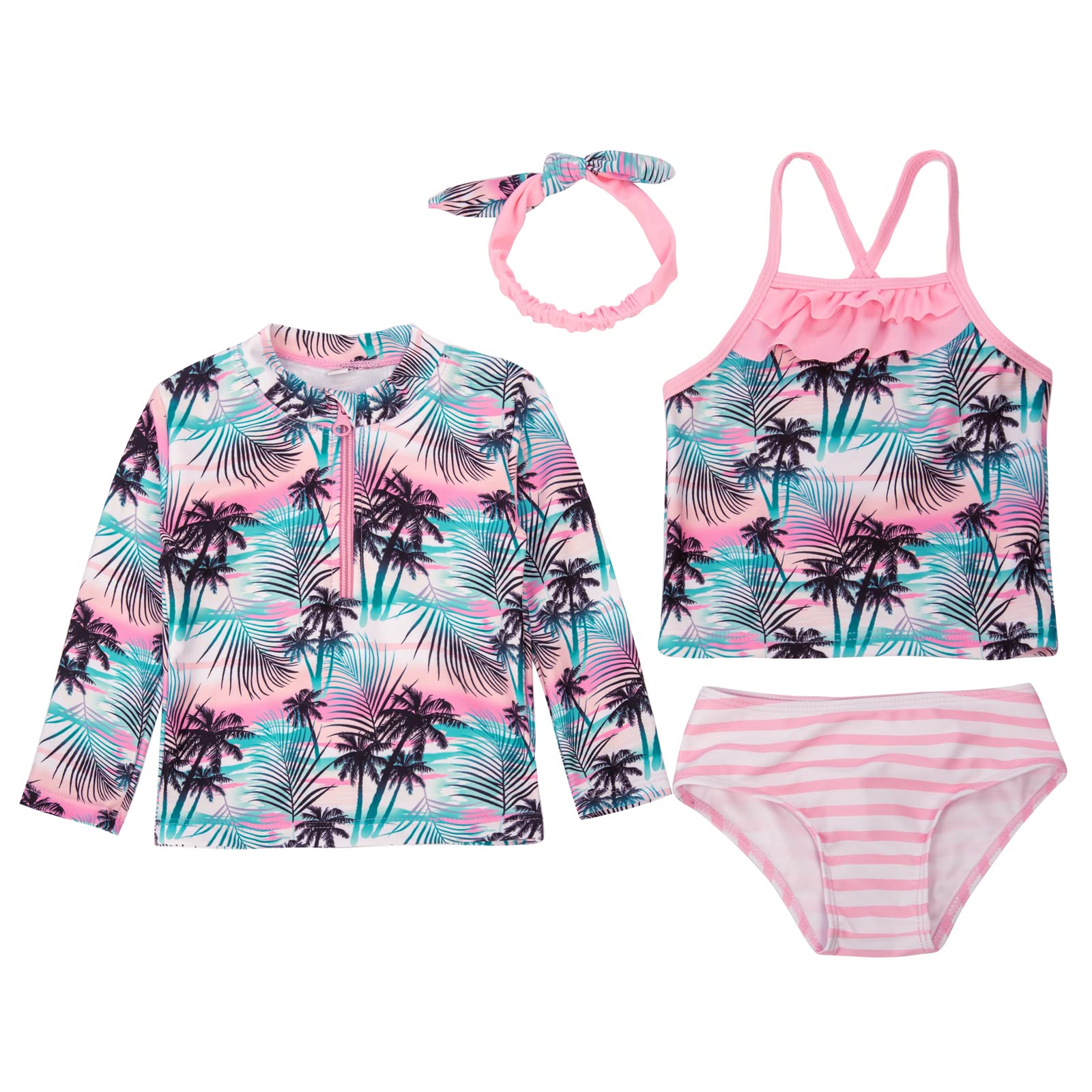 Maacie Baby Girls' 4-Piece Swimsuits Sets | Toddler Girl Bathing Suit Bikini Outfits | UV Protection Swimwear for Beach, Pool & Summer Play