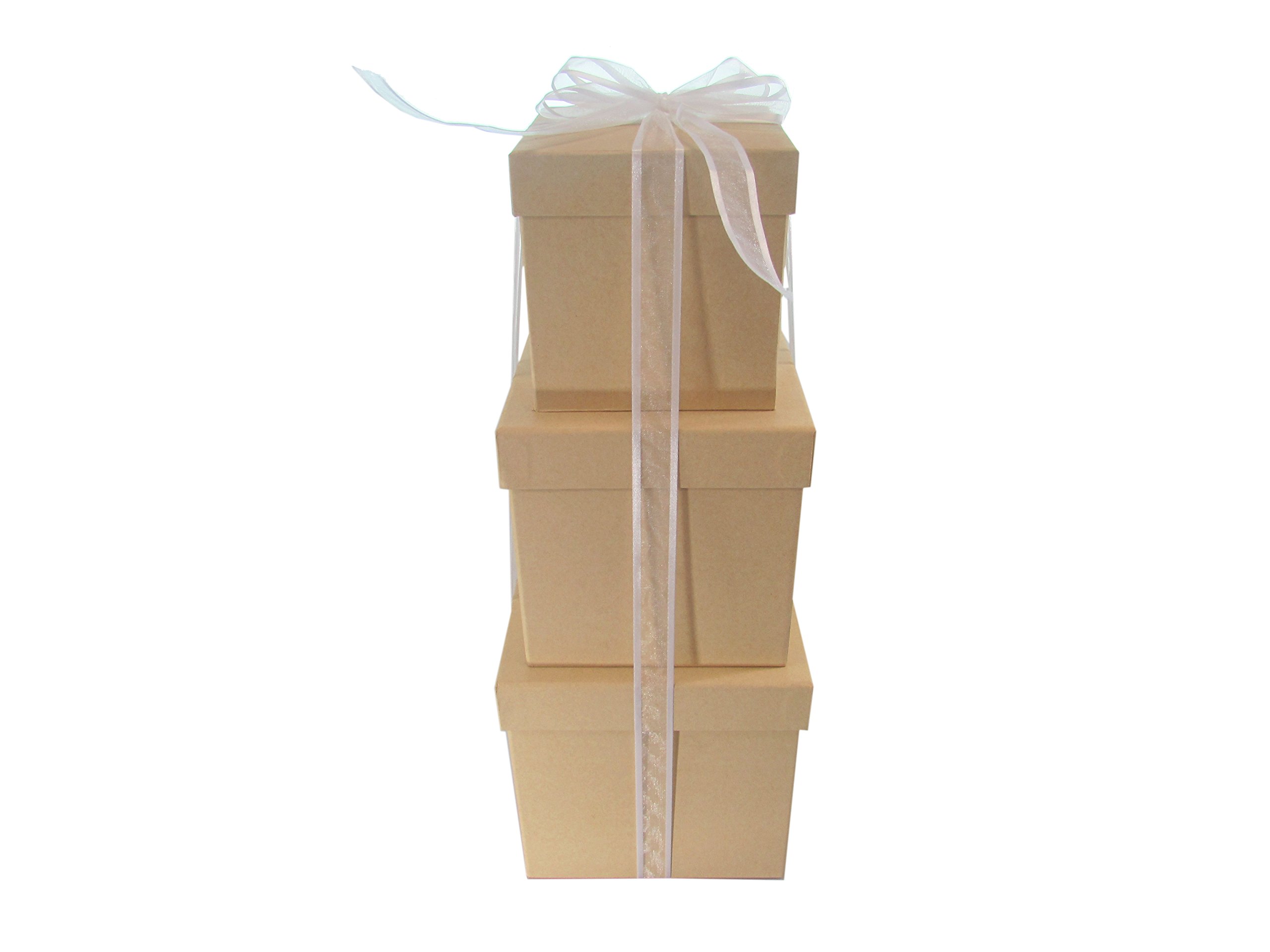 LAC Design 3-Piece Nested Gift Box Set - Premium Craft Brown Storage Boxes for Baby Showers, Weddings & Party Favors | Perfect for Jewelry, Candles & Small Gift Packaging