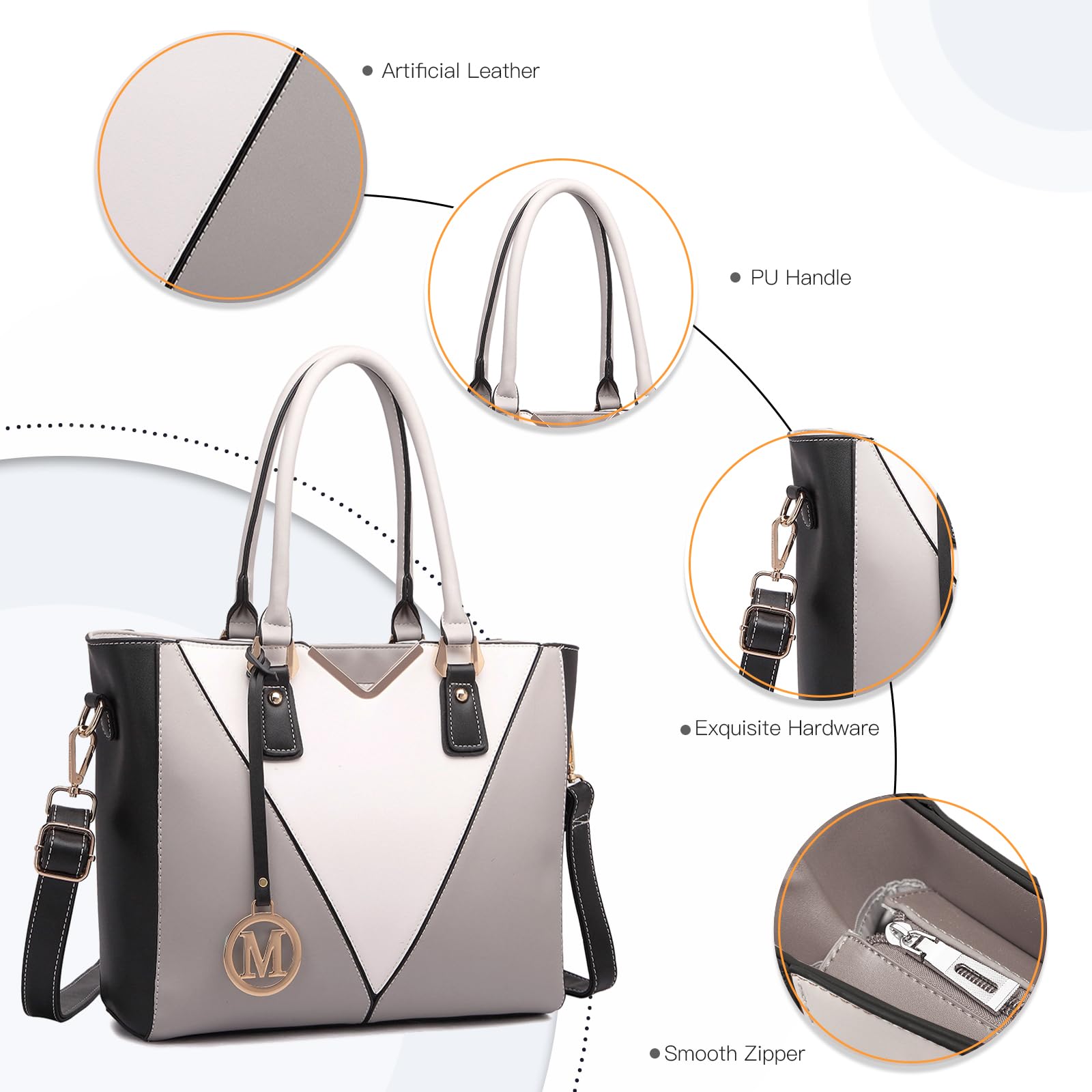 Miss Lulu Genuine Leather Look V-Neck Shoulder Bag - Lightweight Medium Tote Purse for Women | Perfect for Work, Travel & Everyday Use