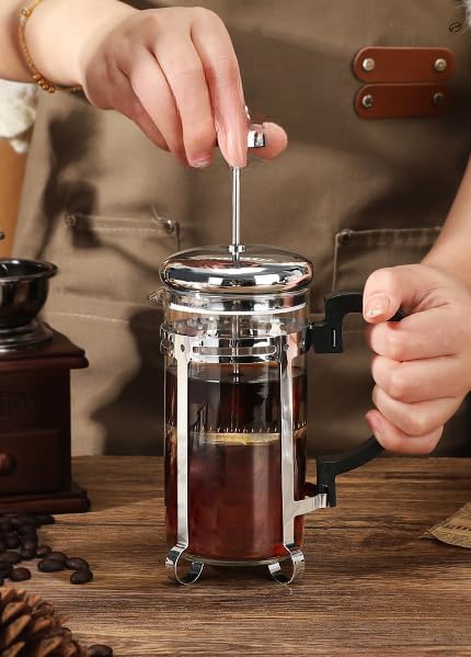 Premium French Press Coffee Maker & Manual Coffee Grinder Set - Stainless Steel Portable Coffee Brewing Kit for Home, Office, Camping & Travel - Perfect Gift for Coffee Lovers & Organic Coffee Enthusiasts
