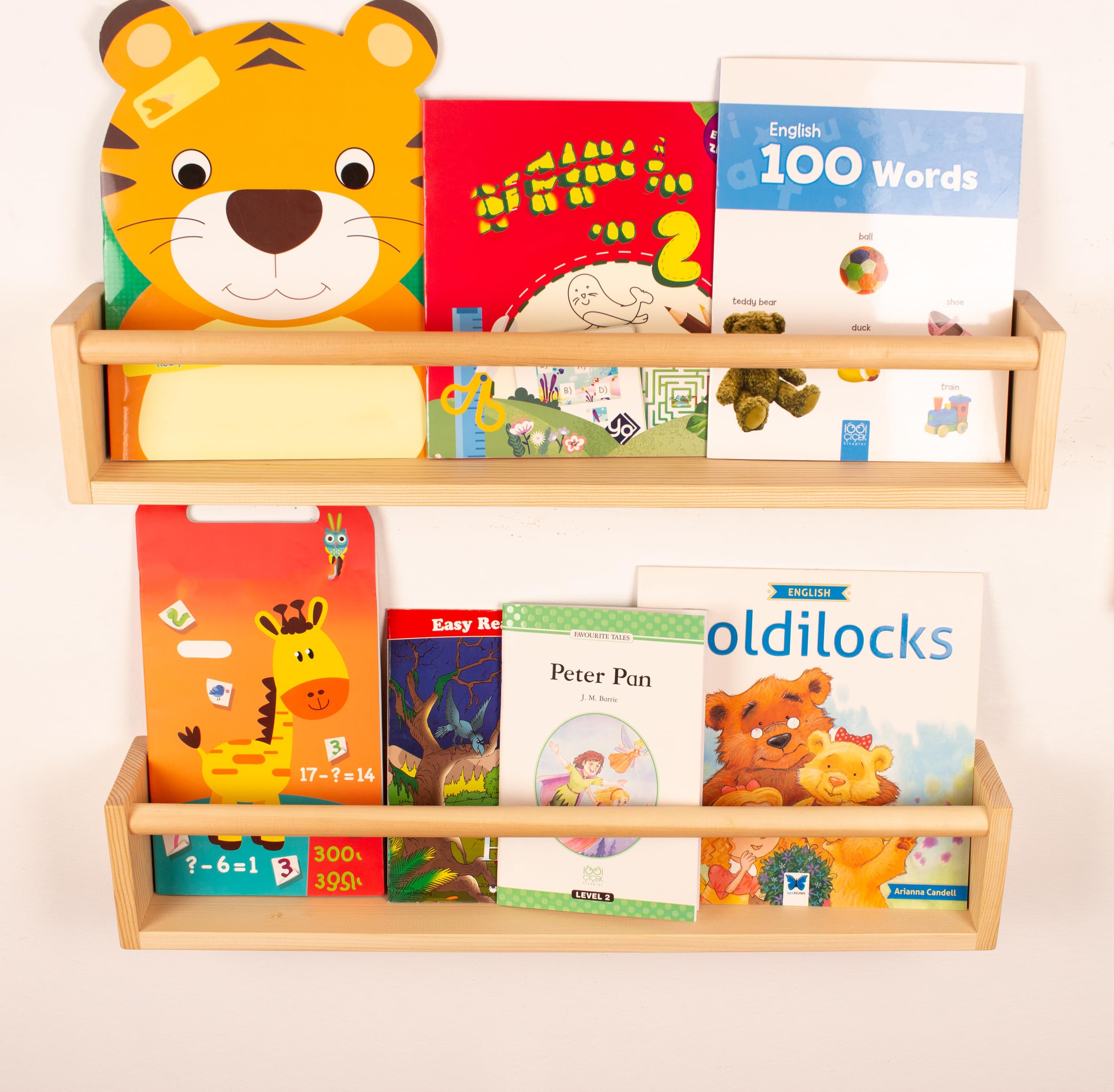Natural Wood Floating Wall Shelves - 24 Inch 2 Pack for Nursery, Kids Room, Kitchen Spice Rack & Living Room Decor | Space-Saving Bookshelves & Stylish Storage Solution for Home Organization