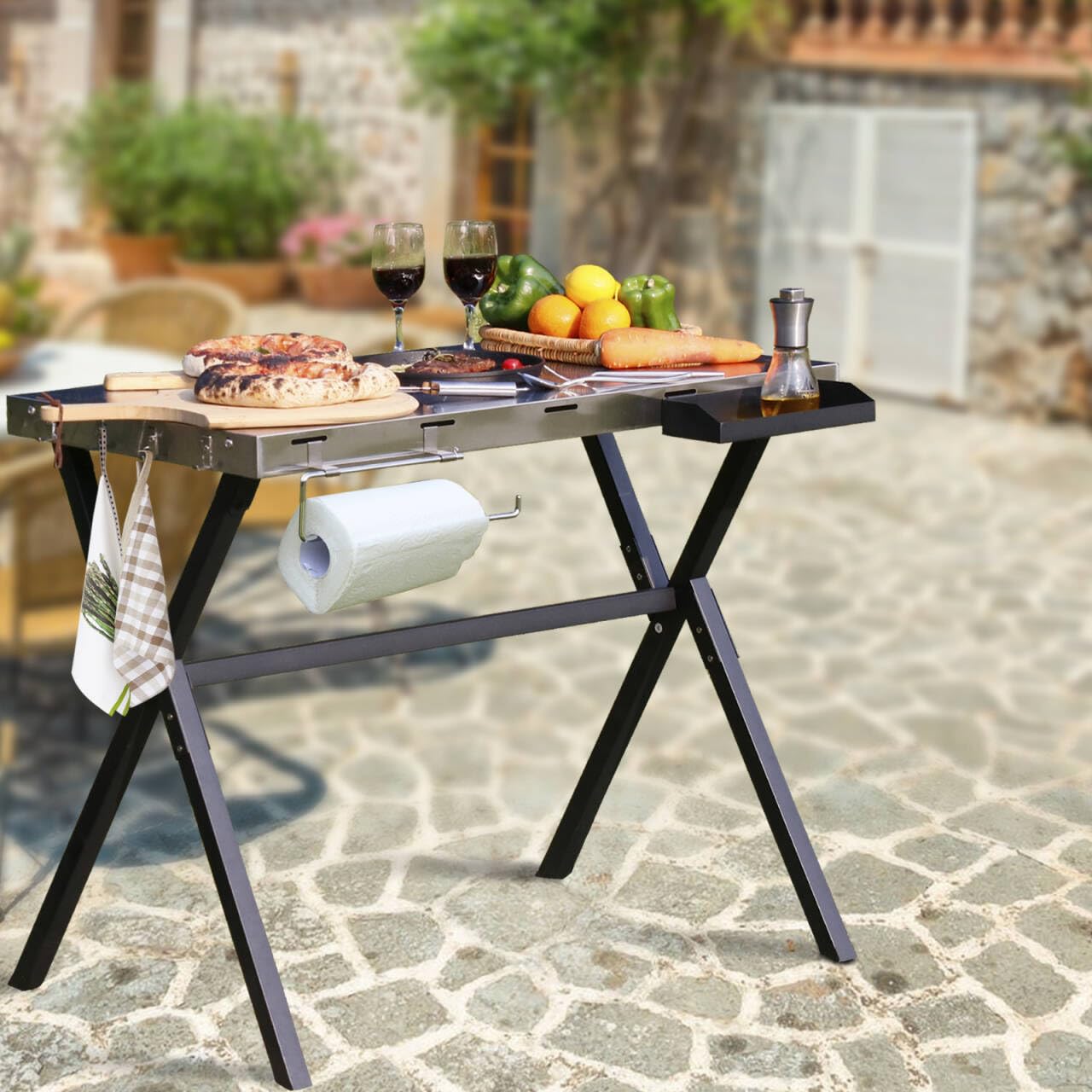 Stainless Steel Grill Cart Table - Outdoor Prep Table with Wheels for Portable BBQ, Grilling & Cooking - Perfect for Backyard, Patio, Camping & Tailgating Parties