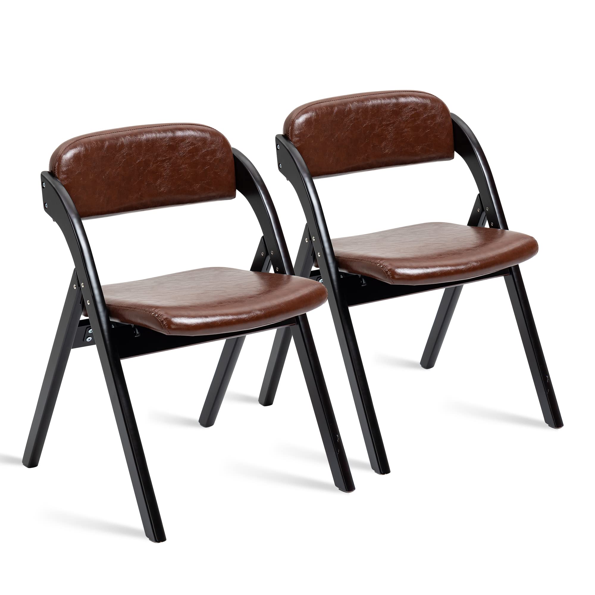 HOMEFUN PU Folding Chairs with Padded Seats - Set of 2 Wooden Stackable Dining Chairs - Easy to Assemble for Kitchen, Office, Wedding & Guest Use - Comfortable Seating for Parties, Events & Home Decor