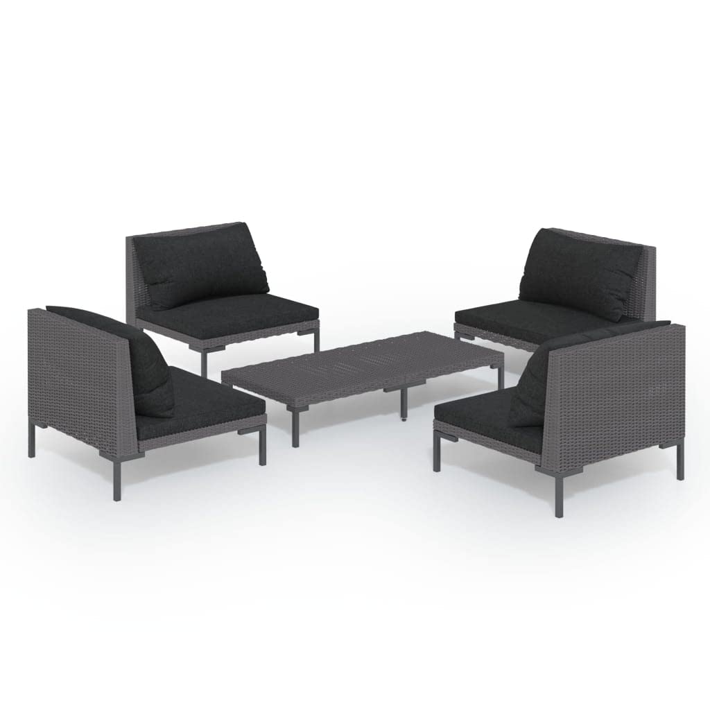 vidaXL Dark Gray Patio Lounge Set with Cushions - Weather-Resistant Poly Rattan Outdoor Furniture – Powder-Coated Steel Frame, Comfortable Cushions, Easy to Clean - Perfect for Patio, Garden, Poolside & Backyard Relaxation