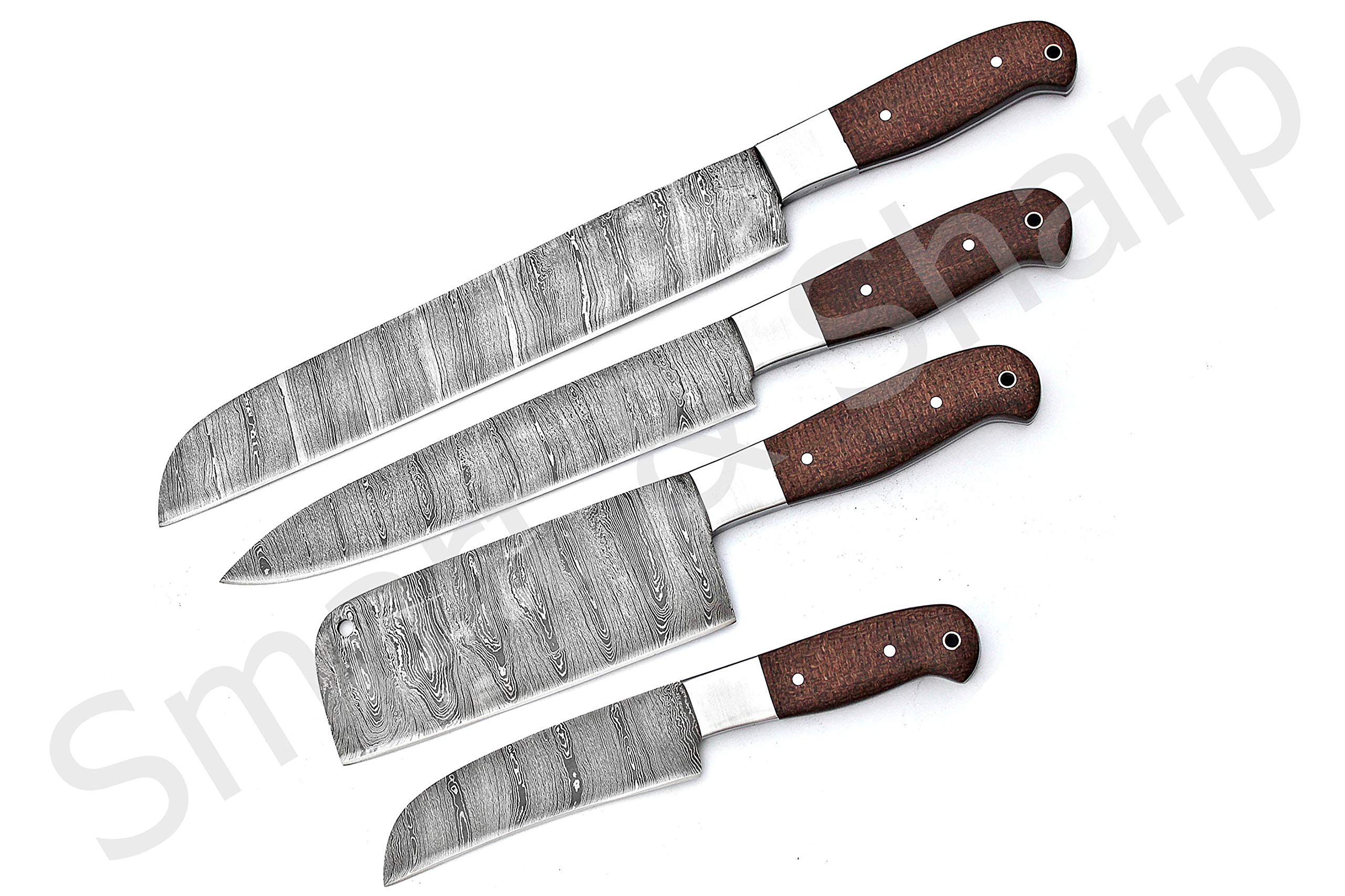 Premium Handmade Damascus Steel Chef Knife Set - 4 Piece Kitchen Knives with Razor Sharp Blades (SS-17123/17124) for Professional Cooking, Meat Cutting & Food Preparation