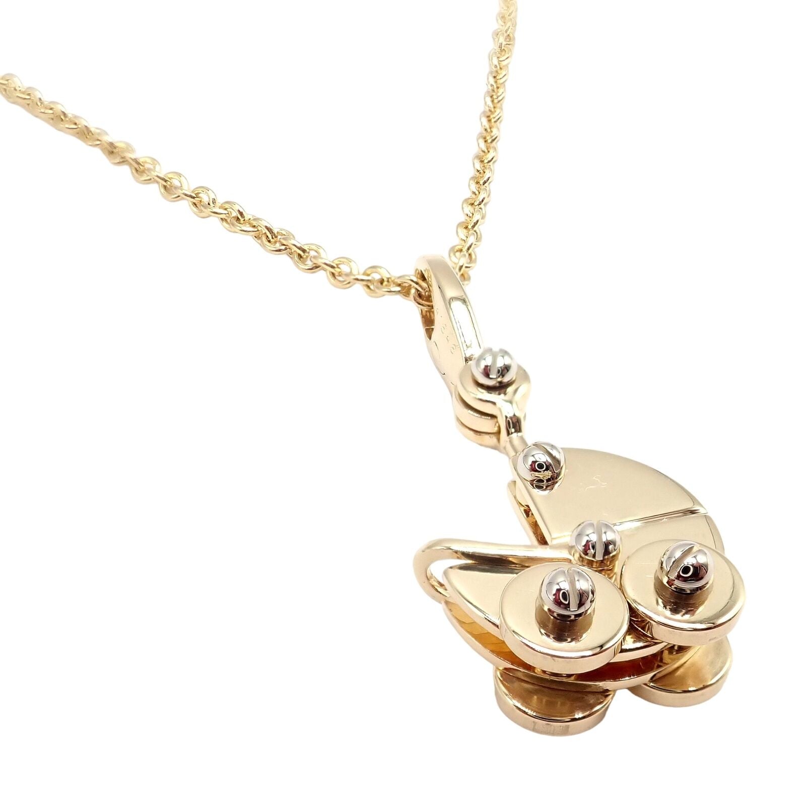 Authentic Cartier 18K Yellow Gold Baby Carriage Charm Pendant Necklace - Perfect Gift for Newborns, Baby Showers & First Birthdays | Elegant Jewelry for Moms & Grandmothers