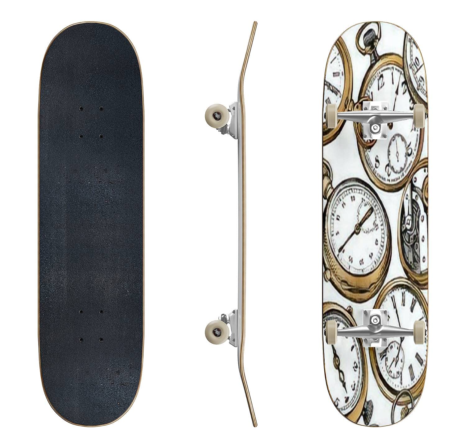 Vintage Gold Pocket Watch Skateboard - Classic Concave Longboard for Beginners & Professionals | Extreme Sports Gear, Cool Teen Gifts, Seamless Vector Design | Perfect for Street Skating, Commuting & Skatepark Tricks