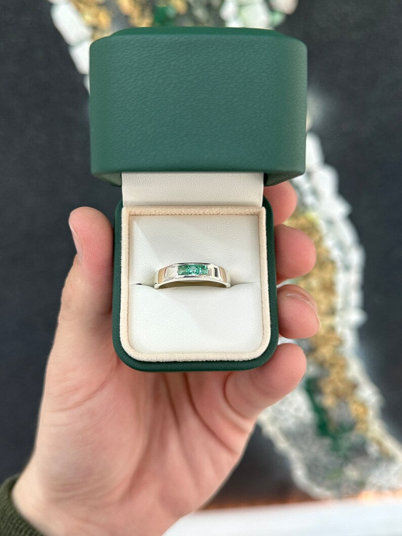 0.50tcw 3 Stone Natural Medium Dark Green Emerald Sterling Silver Ring for Men & Women | .925 Silver Unisex Middle Finger Ring | Perfect for Gifts, Weddings & Everyday Wear